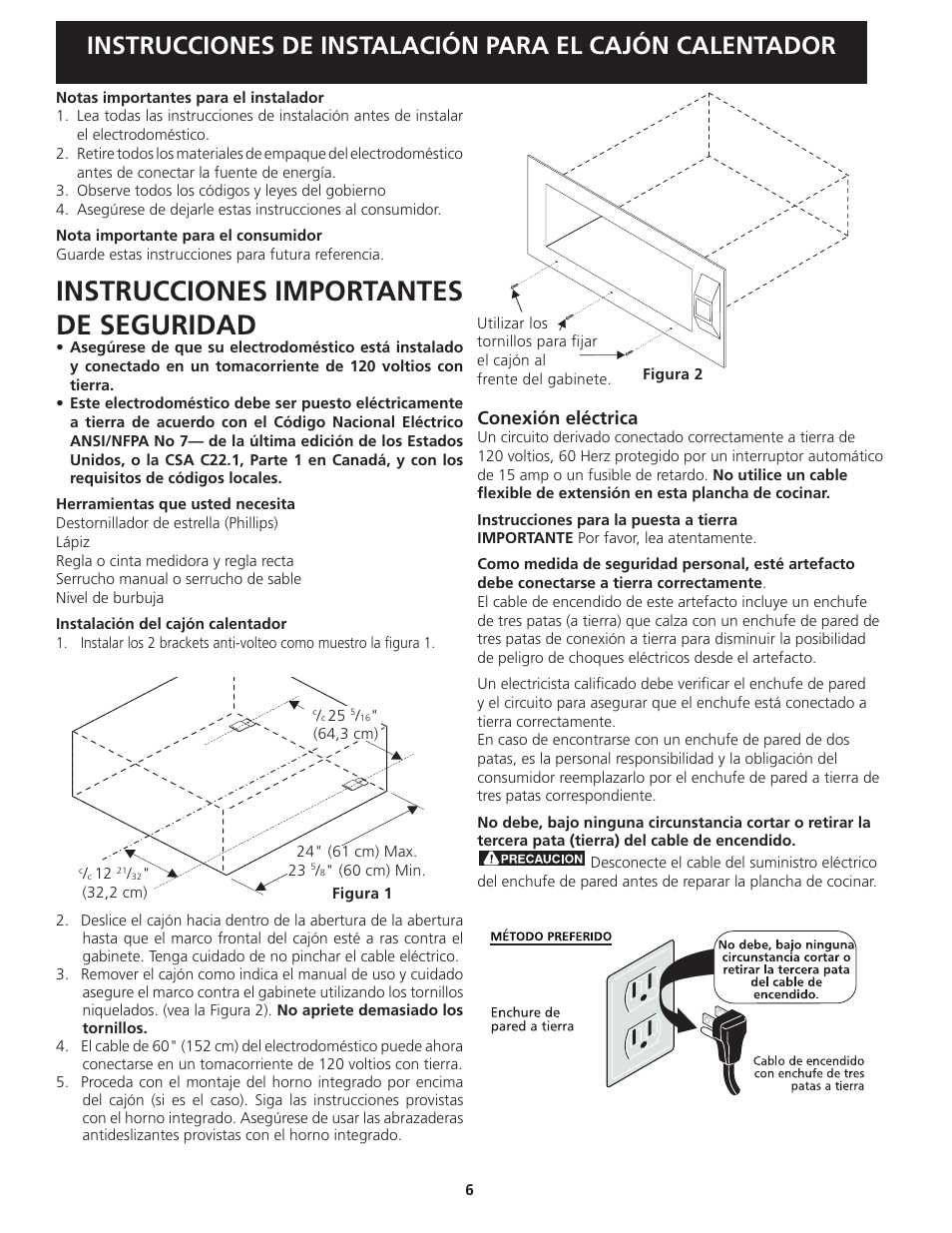 Instrucciones importantes de seguridad, Conexión eléctrica | Electrolux 318201810 User Manual | Page 6 / 12