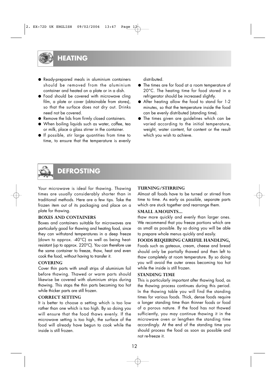Heating, Defrosting | Electrolux EMS2685 User Manual | Page 14 / 44