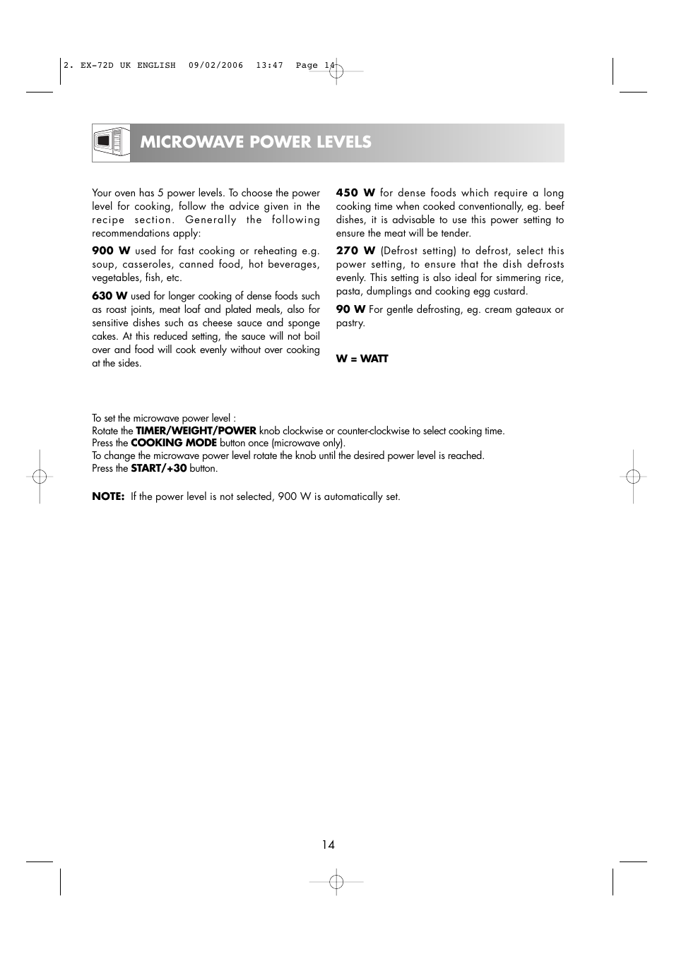 Microwave power levels | Electrolux EMS2685 User Manual | Page 16 / 44