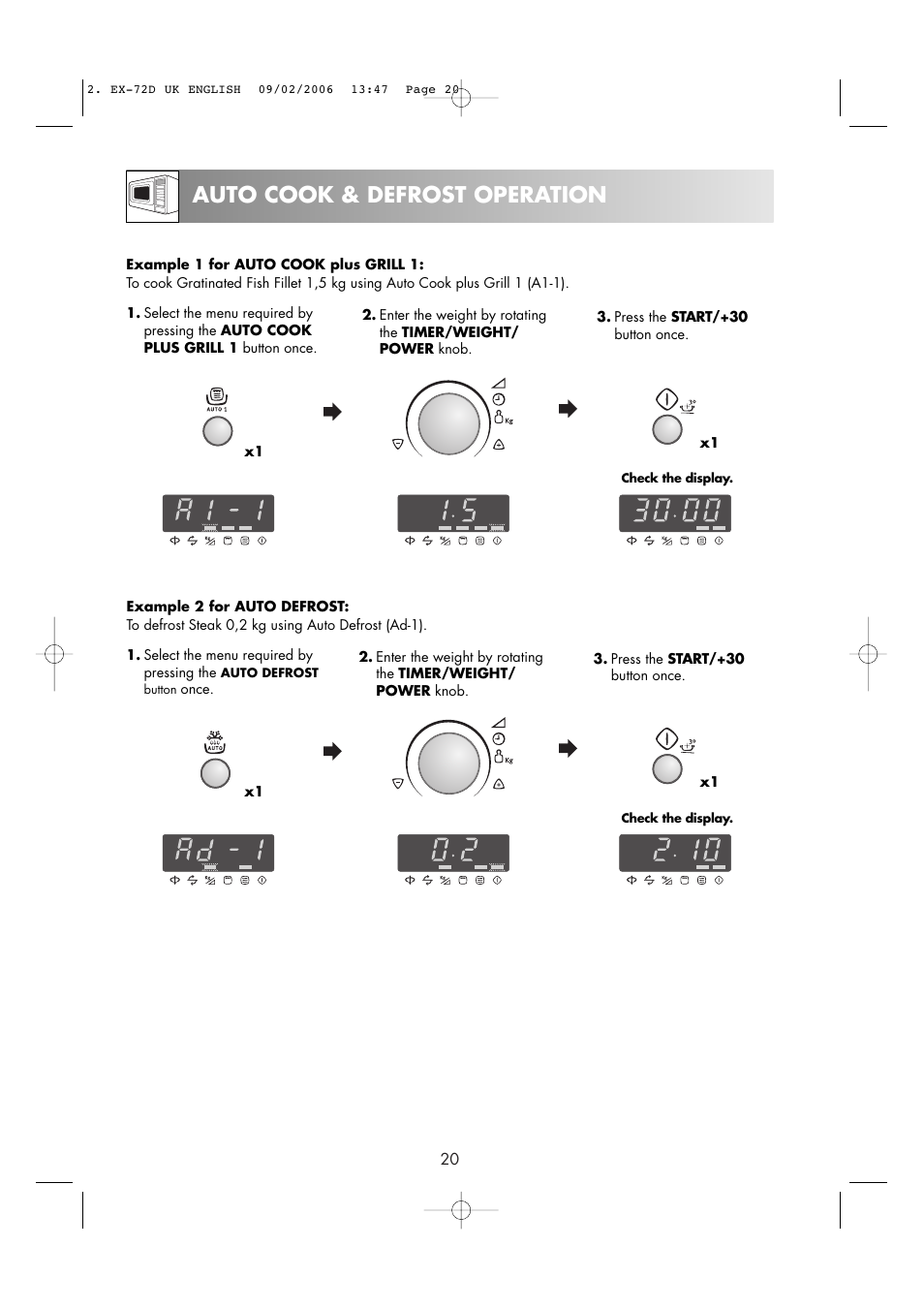 Auto cook & defrost operation | Electrolux EMS2685 User Manual | Page 22 / 44