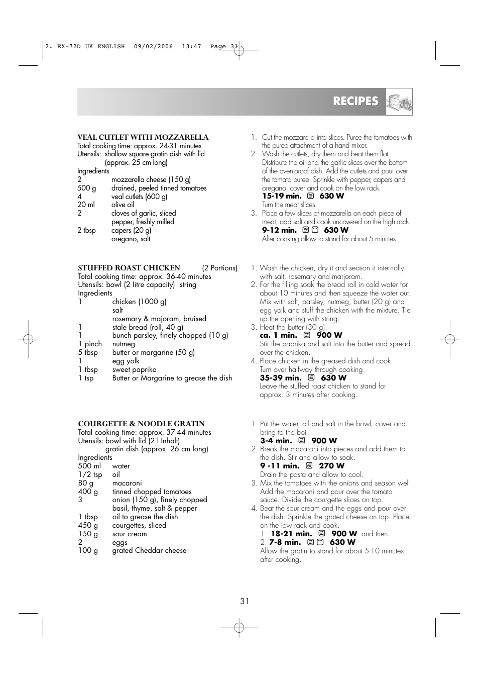 Recipes | Electrolux EMS2685 User Manual | Page 33 / 44