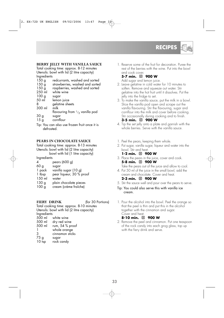 Recipes | Electrolux EMS2685 User Manual | Page 35 / 44