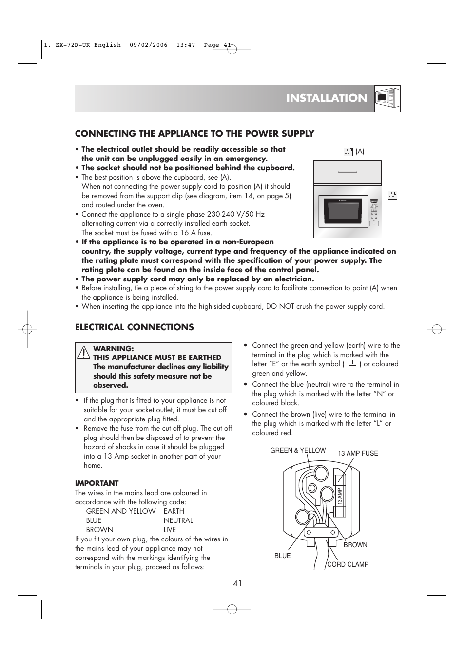 Installation | Electrolux EMS2685 User Manual | Page 43 / 44