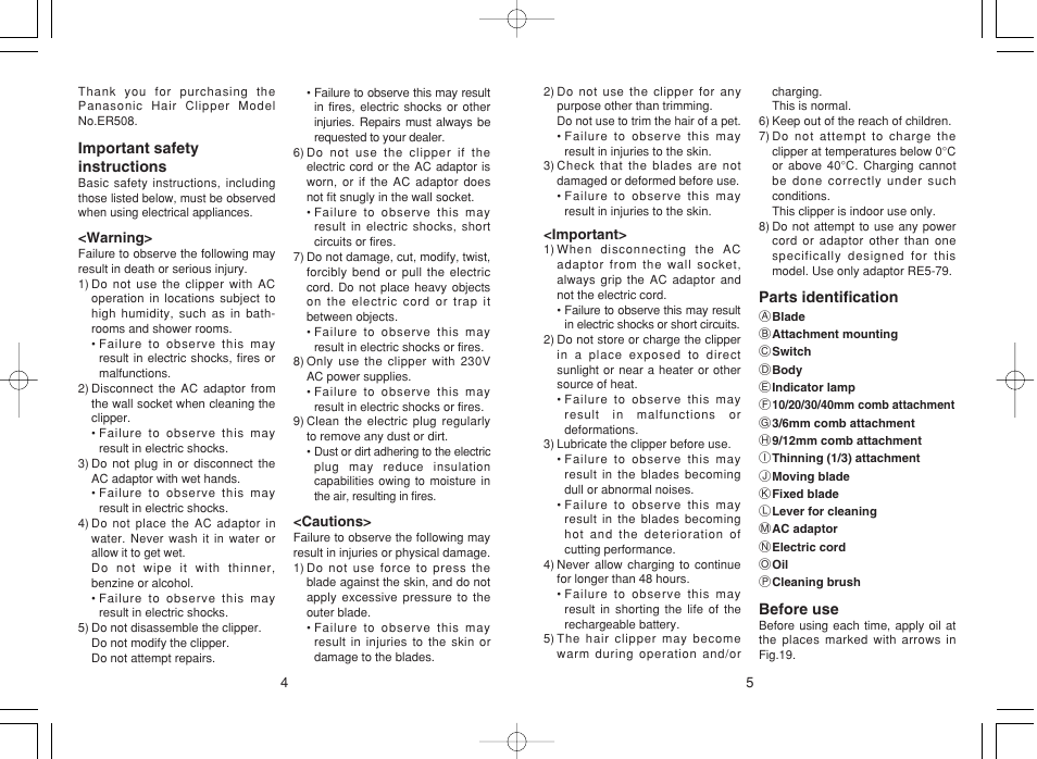 Panasonic ER508 User Manual | Page 3 / 52
