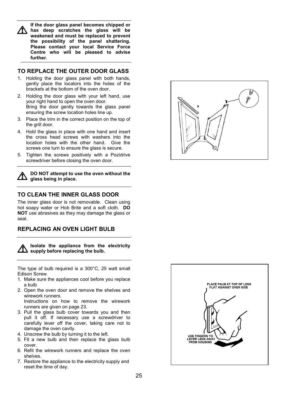 Replacing an oven light bulb | Electrolux EOU 5330 User Manual | Page 25 / 40