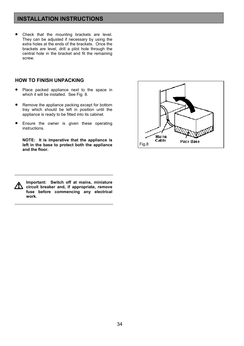 Installation instructions | Electrolux EOU 5330 User Manual | Page 34 / 40