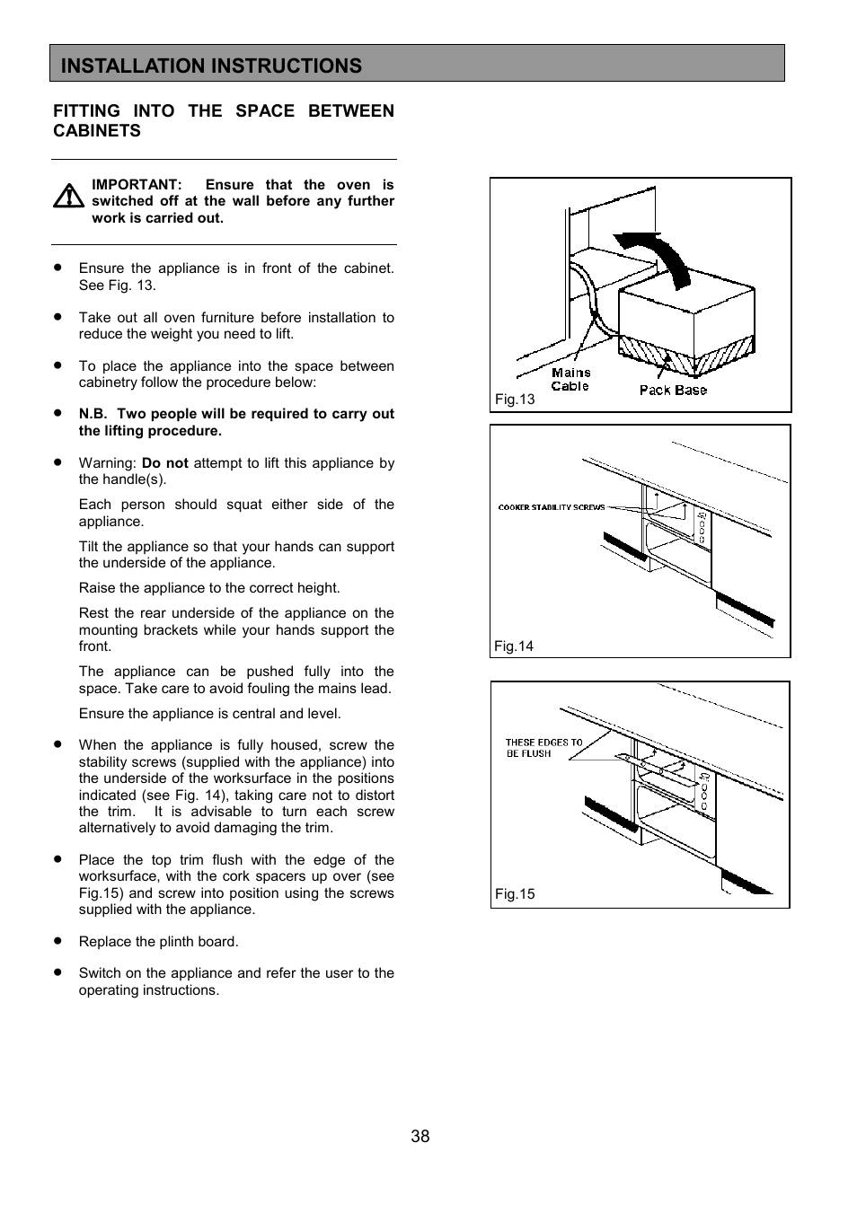 Installation instructions | Electrolux EOU 5330 User Manual | Page 38 / 40