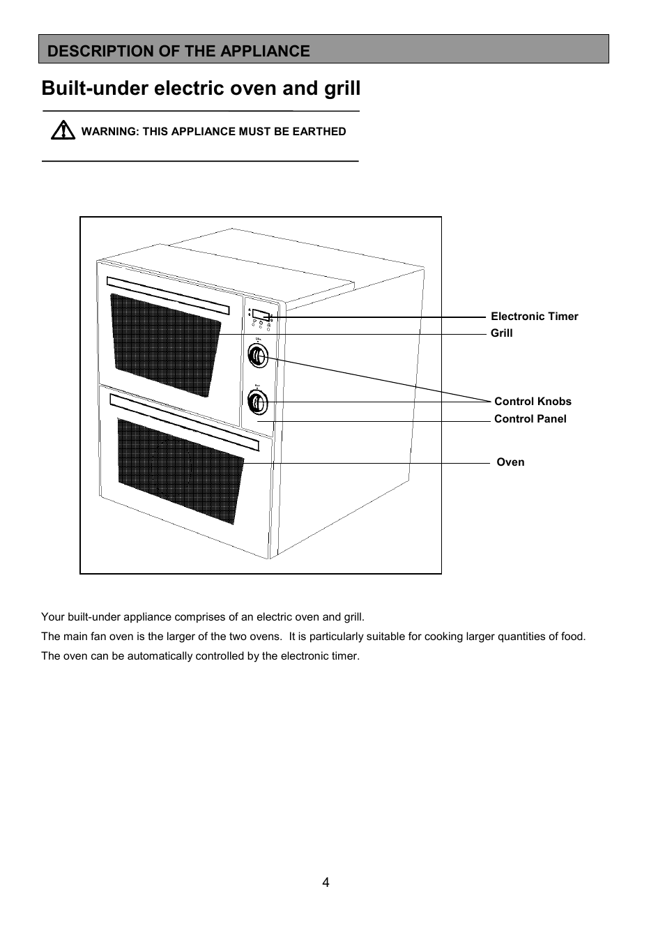 Built-under electric oven and grill, Description of the appliance | Electrolux EOU 5330 User Manual | Page 4 / 40