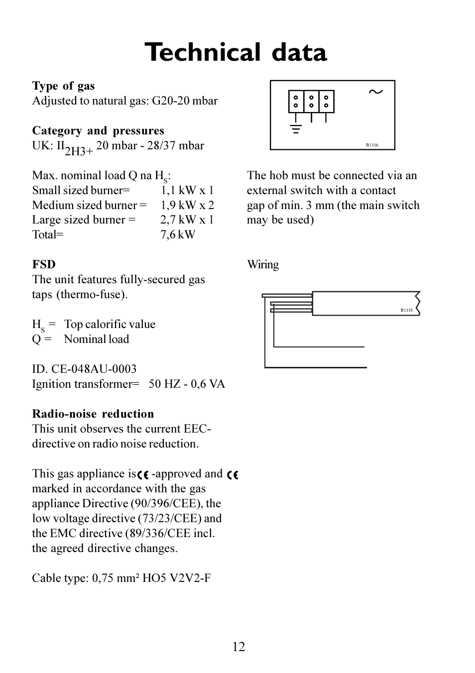 Technical data | Electrolux 6561 G-m GB User Manual | Page 12 / 28