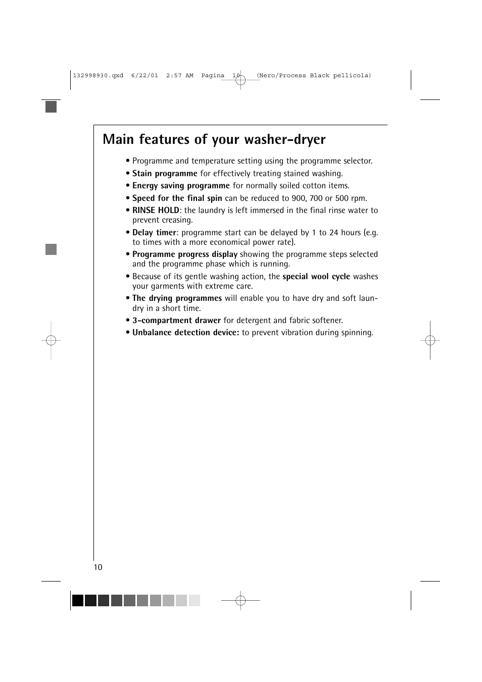 Main features of your washer-dryer | Electrolux 12700 VI User Manual | Page 10 / 59