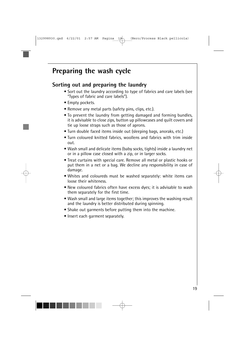 Preparing the wash cycle, Sorting out and preparing the laundry | Electrolux 12700 VI User Manual | Page 19 / 59