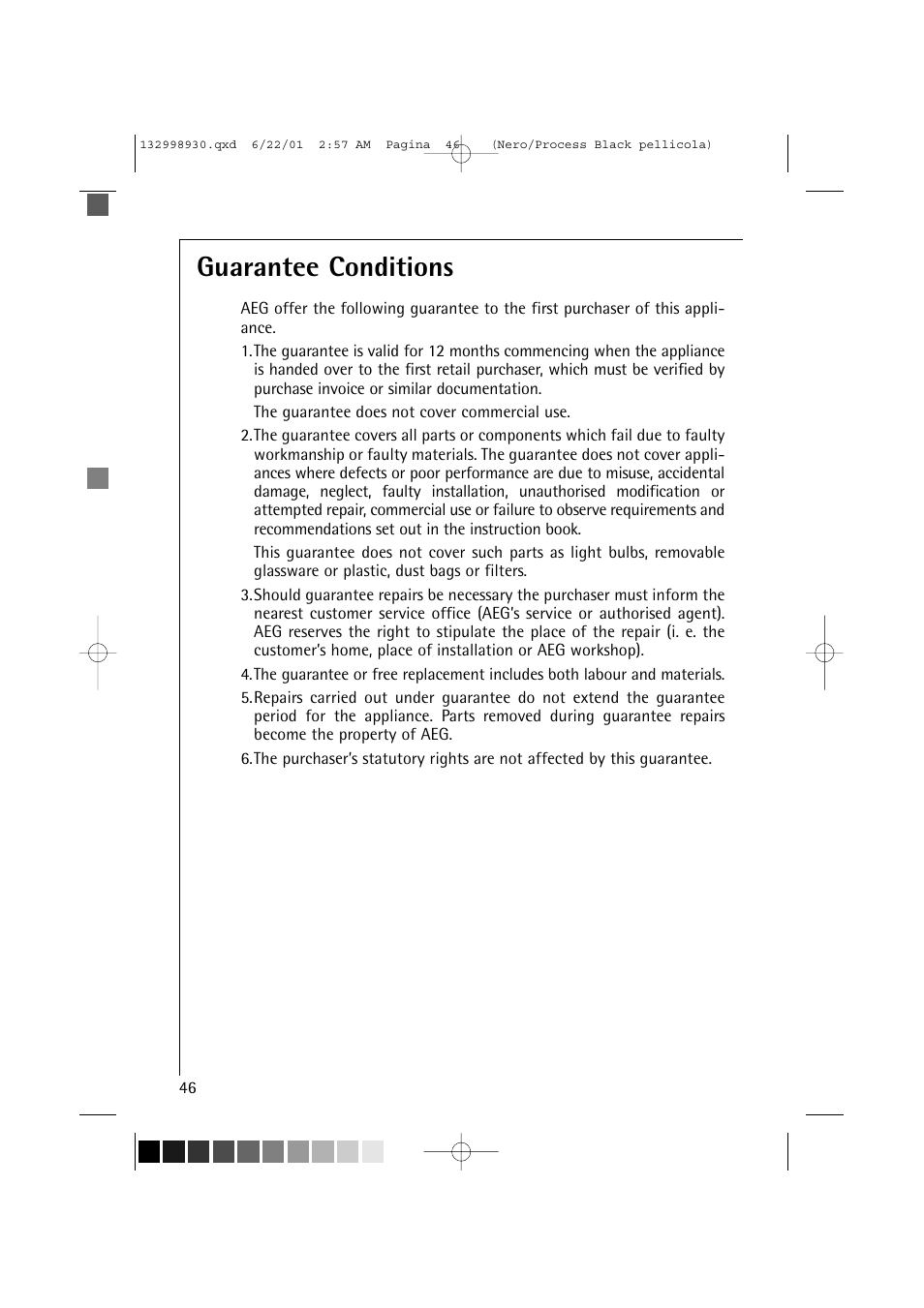 Guarantee conditions | Electrolux 12700 VI User Manual | Page 46 / 59