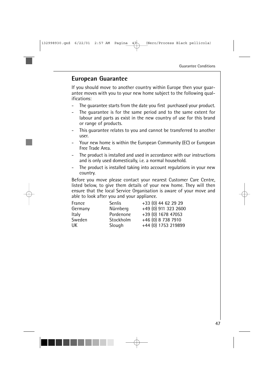 European guarantee | Electrolux 12700 VI User Manual | Page 47 / 59