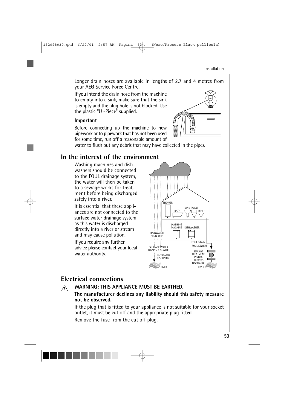 Electrical connections | Electrolux 12700 VI User Manual | Page 53 / 59