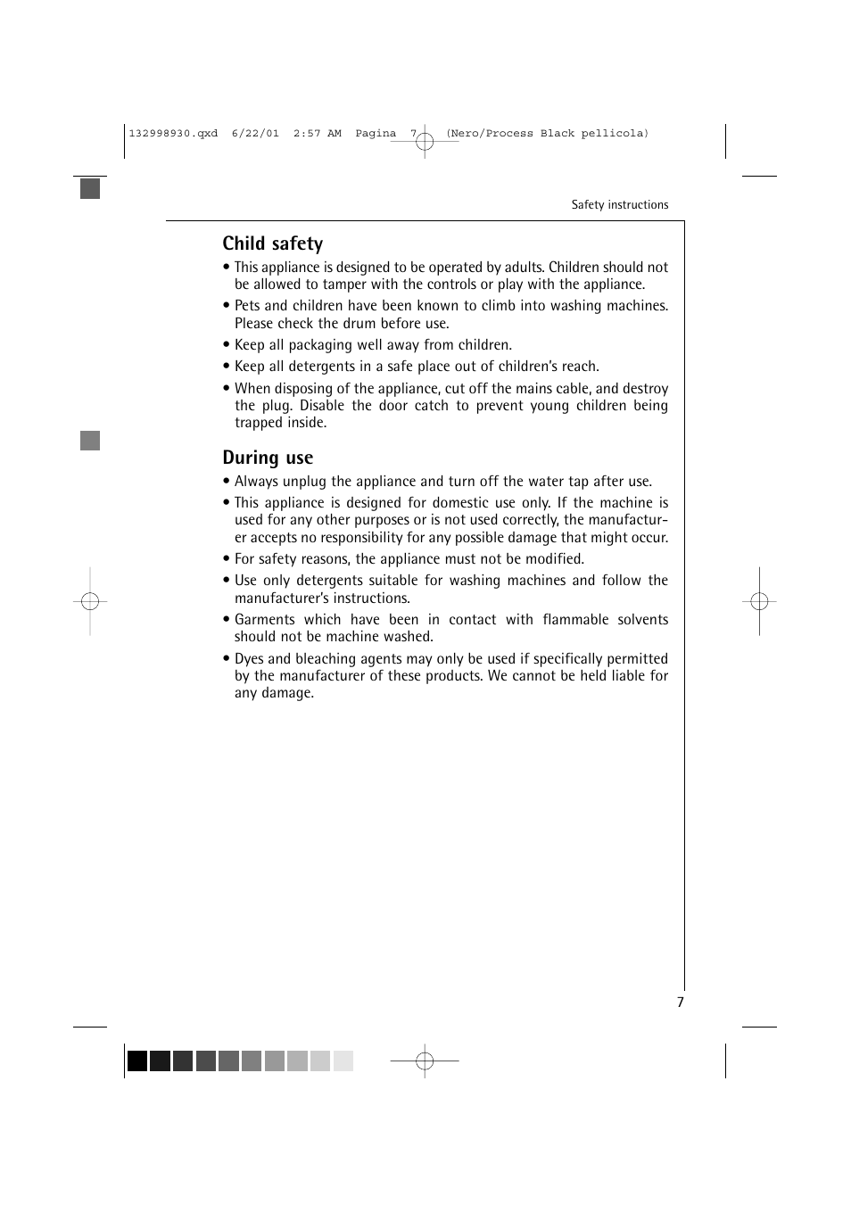 Child safety, During use | Electrolux 12700 VI User Manual | Page 7 / 59