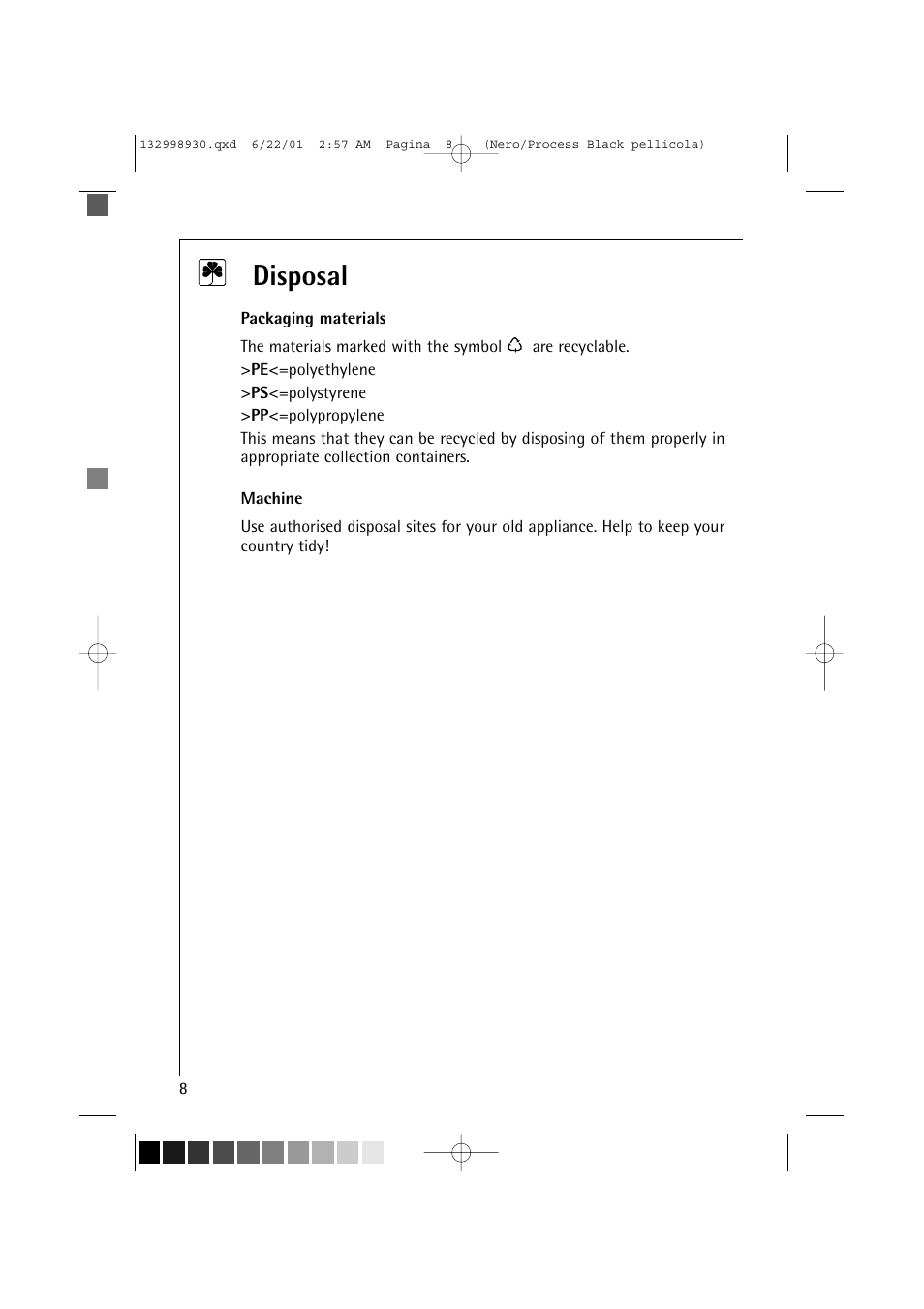 Disposal | Electrolux 12700 VI User Manual | Page 8 / 59