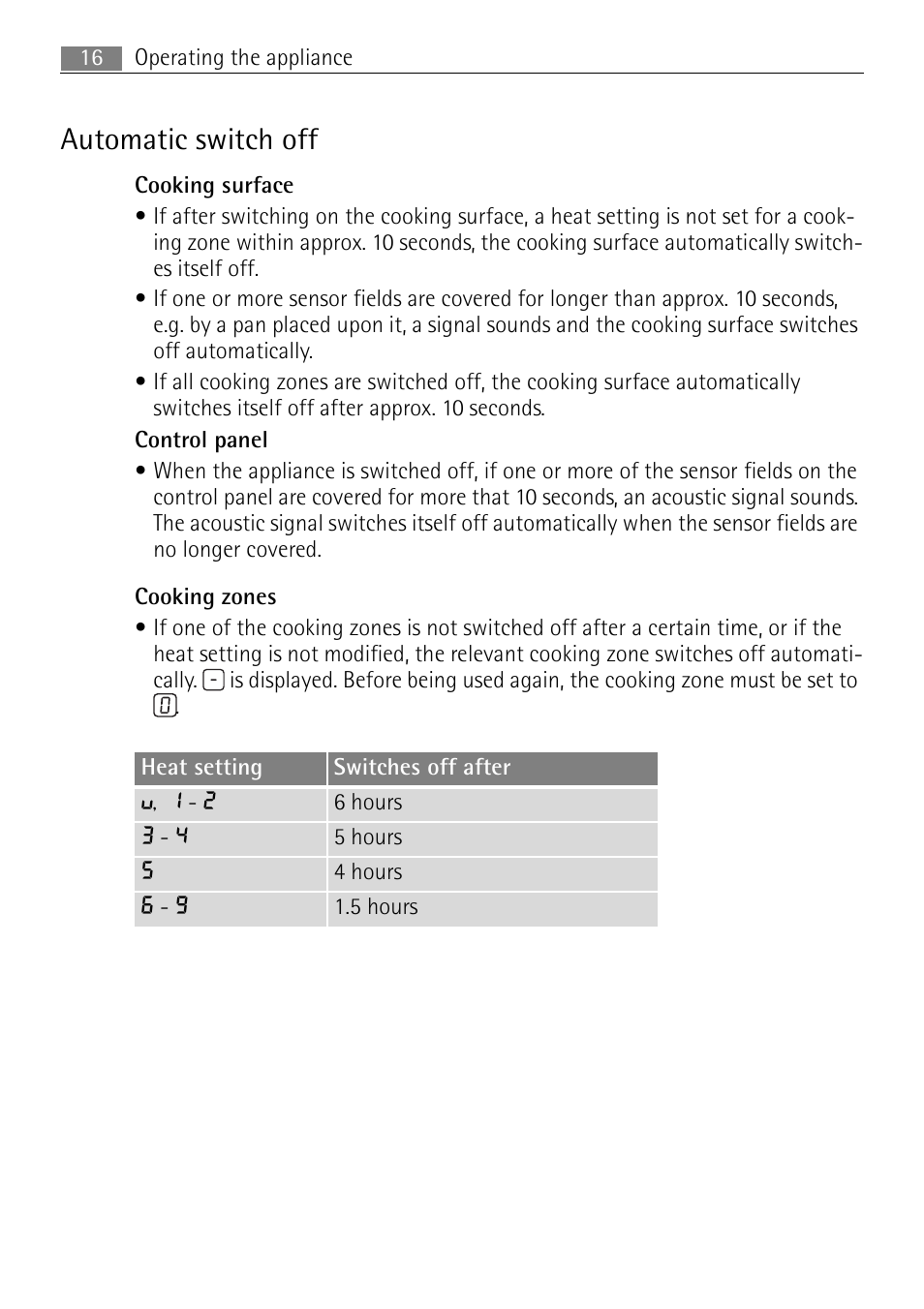 Automatic switch off | Electrolux 66320 K-MN User Manual | Page 16 / 32