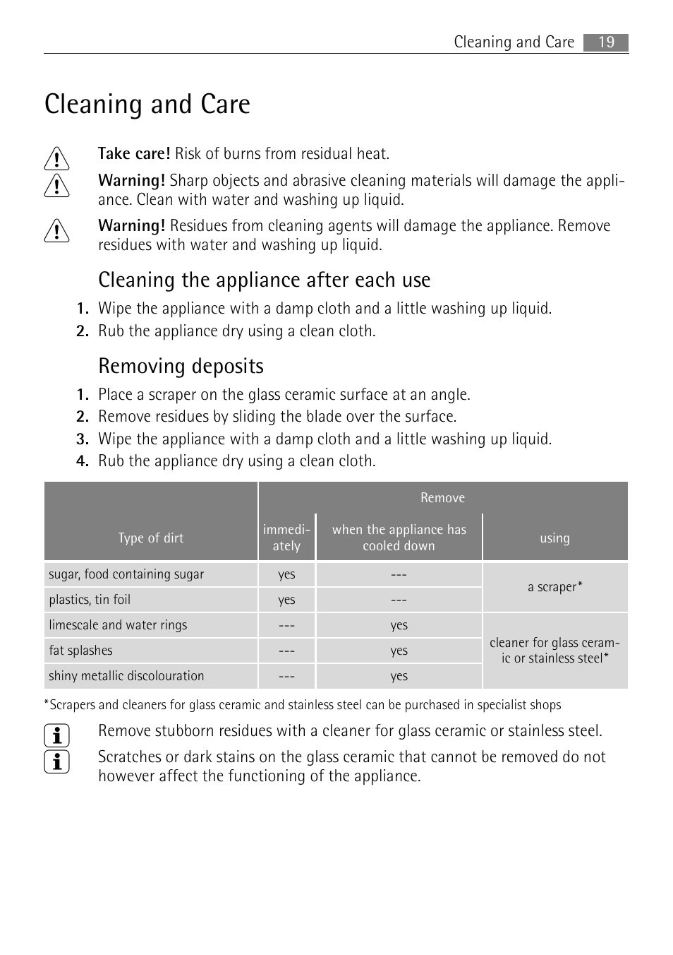 Cleaning and care 1, Cleaning the appliance after each use, Removing deposits | Electrolux 66320 K-MN User Manual | Page 19 / 32