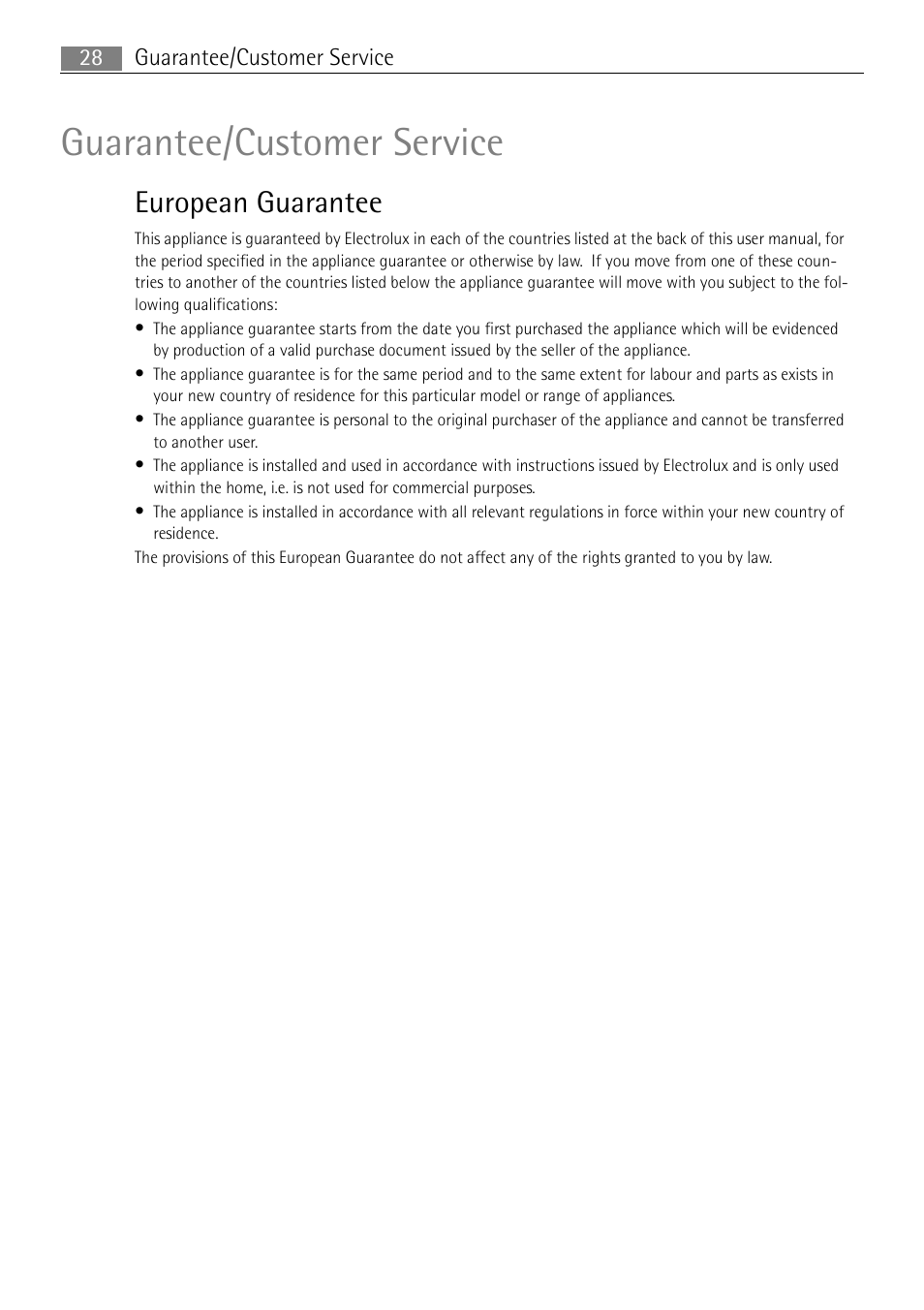 Guarantee/customer service, European guarantee | Electrolux 66320 K-MN User Manual | Page 28 / 32