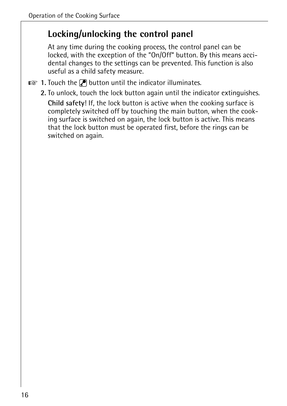 Locking/unlocking the control panel | Electrolux 6500 K User Manual | Page 16 / 36