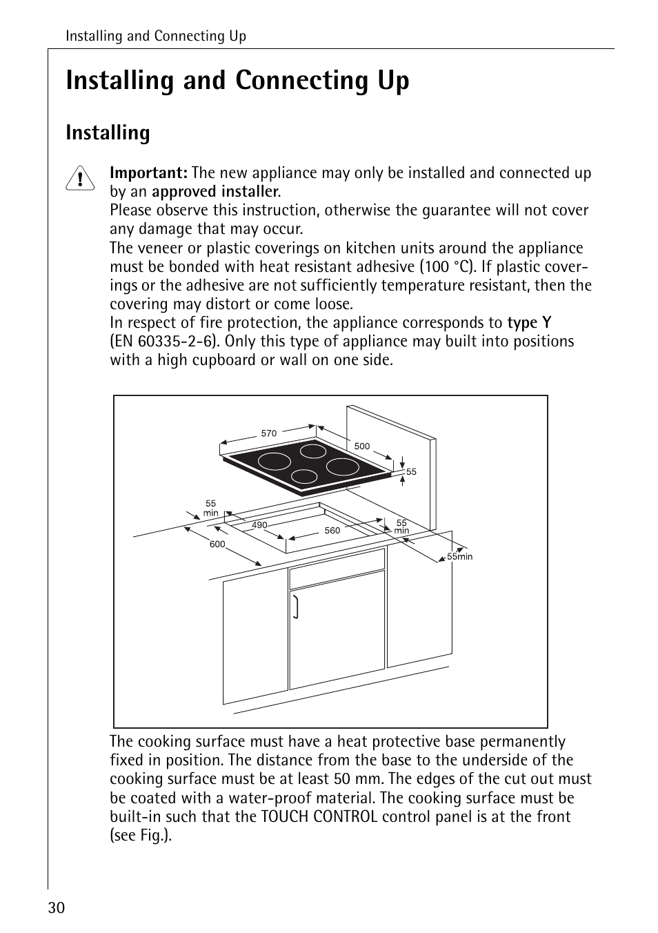 Installing and connecting up | Electrolux 6500 K User Manual | Page 30 / 36