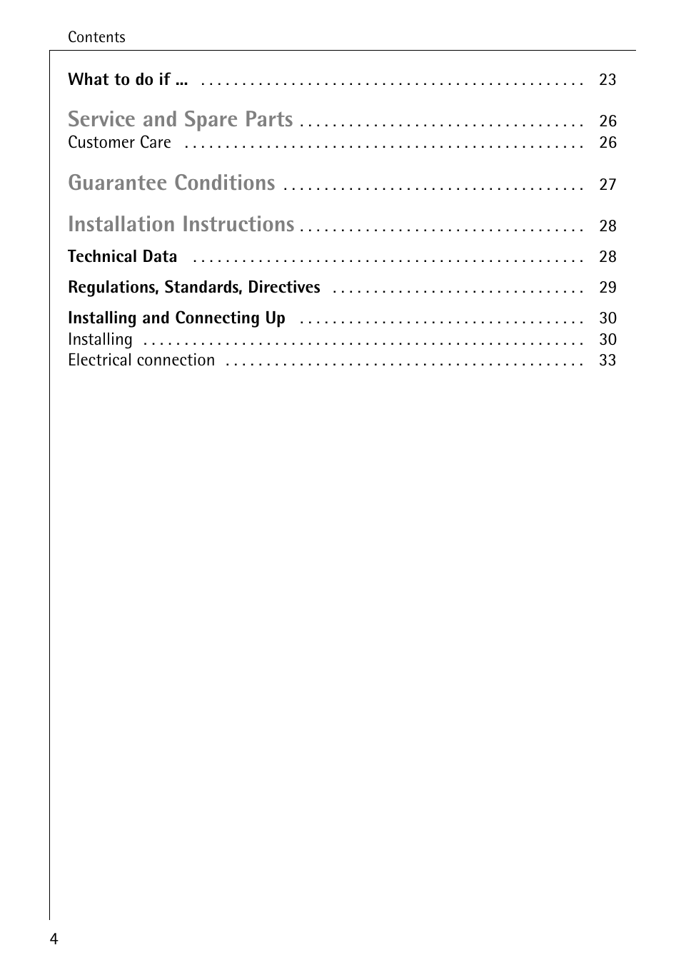 Service and spare parts, Guarantee conditions, Installation instructions | Electrolux 6500 K User Manual | Page 4 / 36