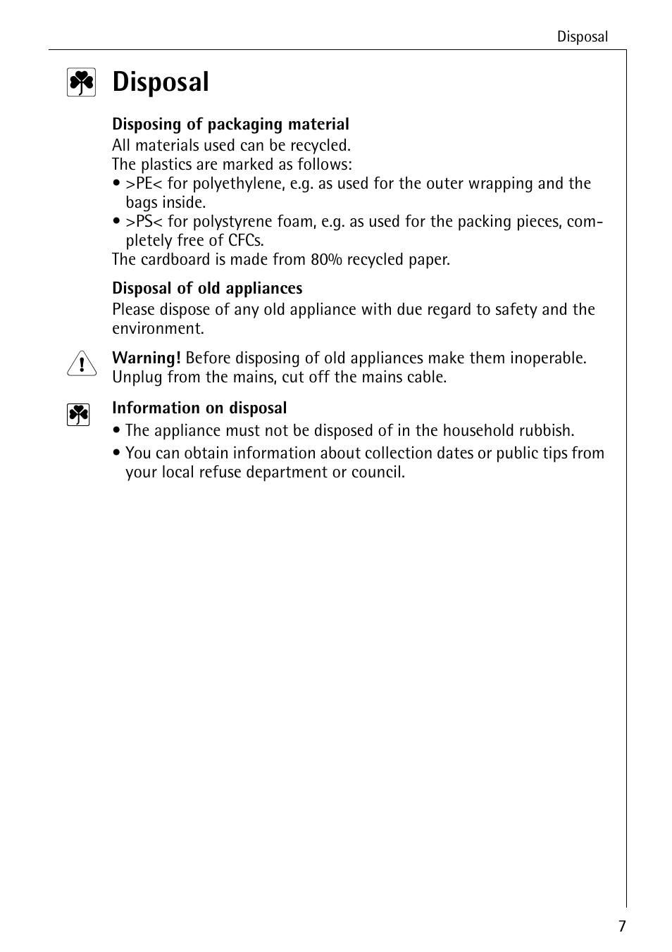 Disposal | Electrolux 6500 K User Manual | Page 7 / 36