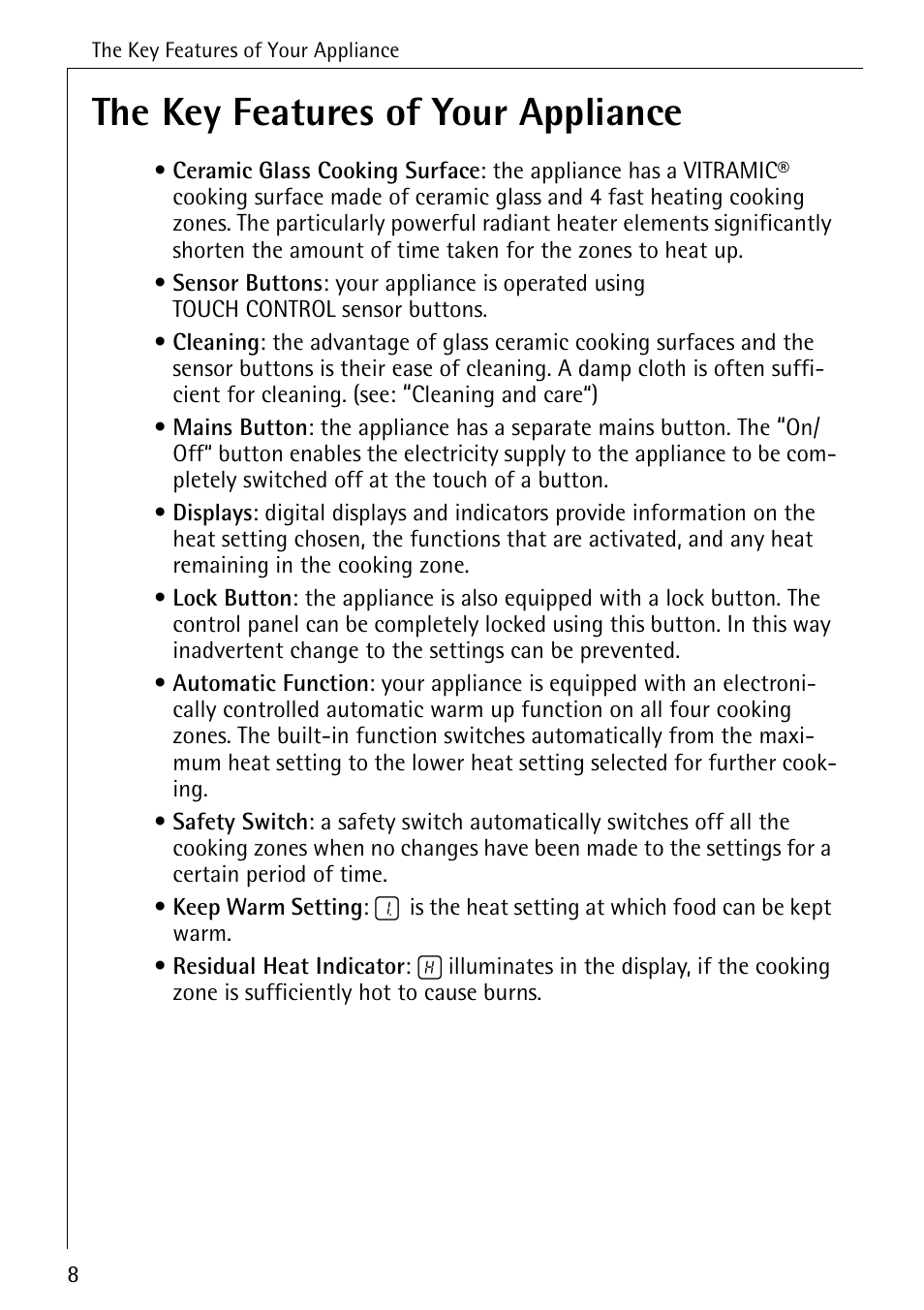 The key features of your appliance | Electrolux 6500 K User Manual | Page 8 / 36