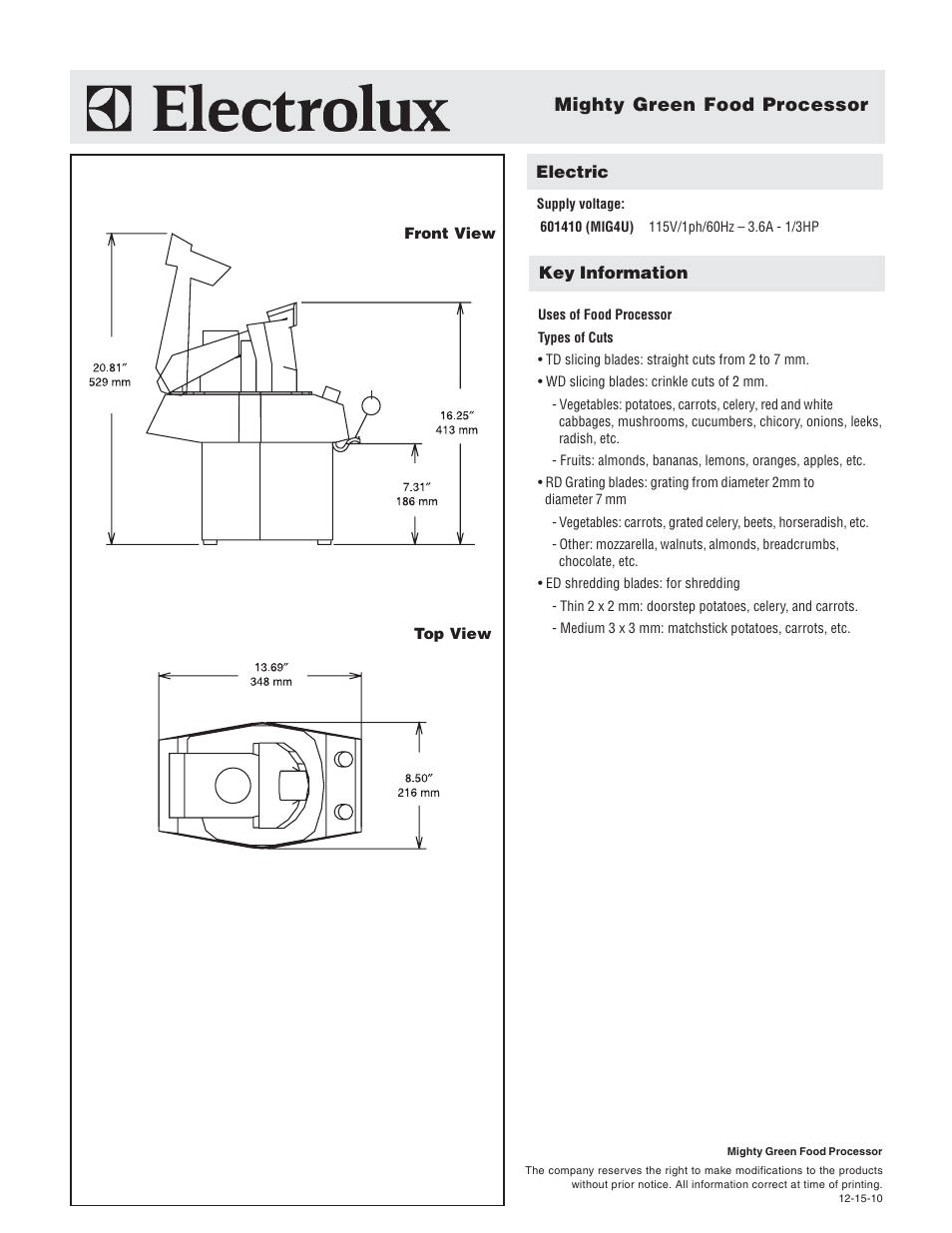 Mighty green food processor | Electrolux Dito 601410 User Manual | Page 2 / 2