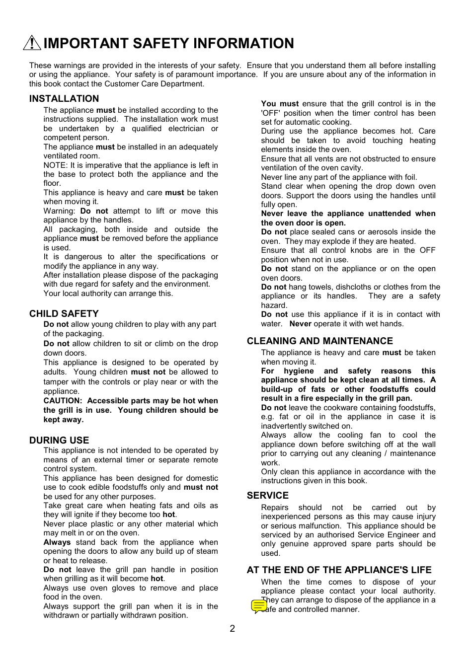 Important safety information | Electrolux EBUSS User Manual | Page 2 / 32