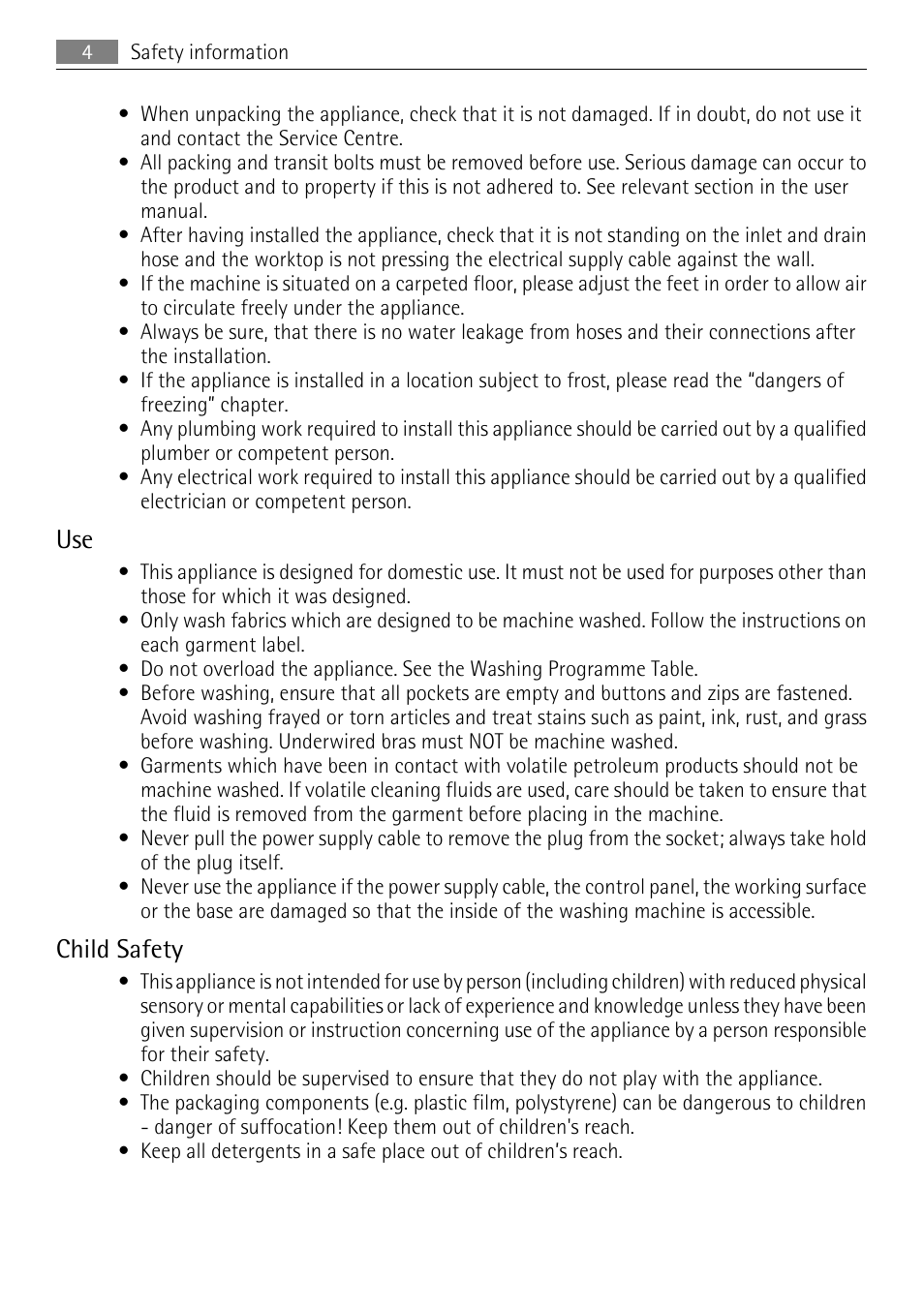 Child safety | Electrolux LAVAMAT 64850LE User Manual | Page 4 / 36