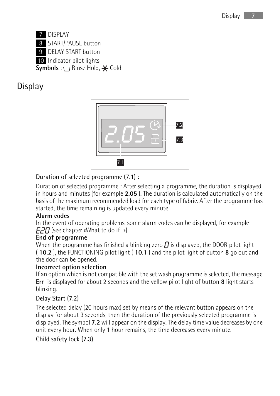 Display | Electrolux LAVAMAT 64850LE User Manual | Page 7 / 36