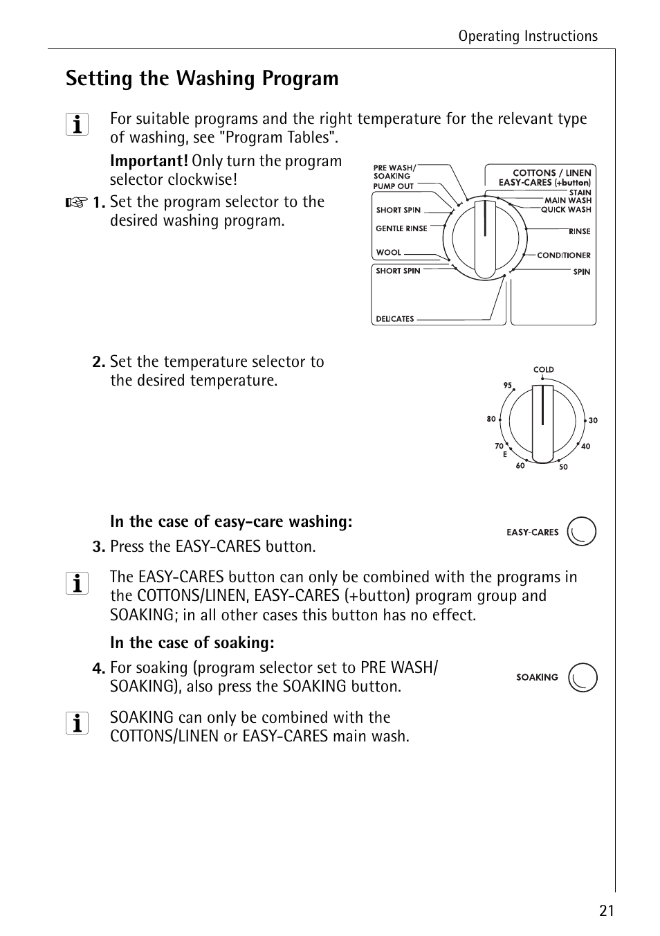 Setting the washing program | Electrolux 50620 User Manual | Page 21 / 48