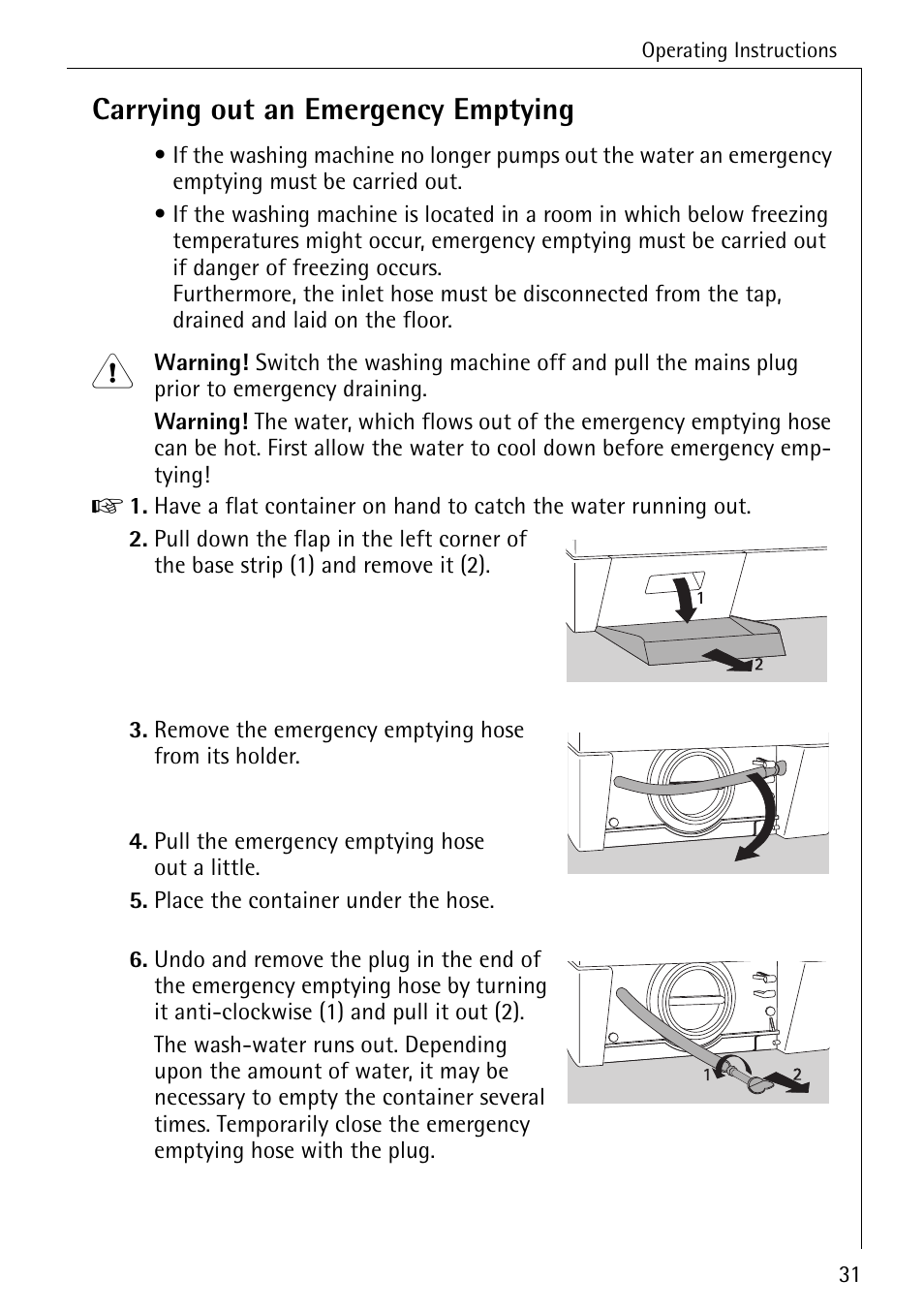 Carrying out an emergency emptying | Electrolux 50620 User Manual | Page 31 / 48