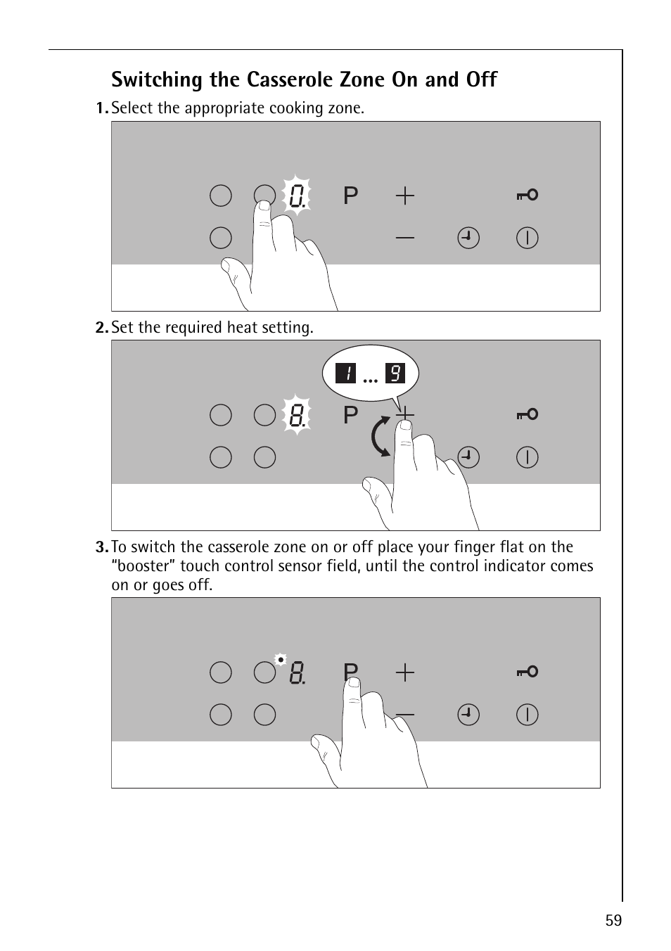 Switching the casserole zone on and off | Electrolux C67600K User Manual | Page 19 / 46