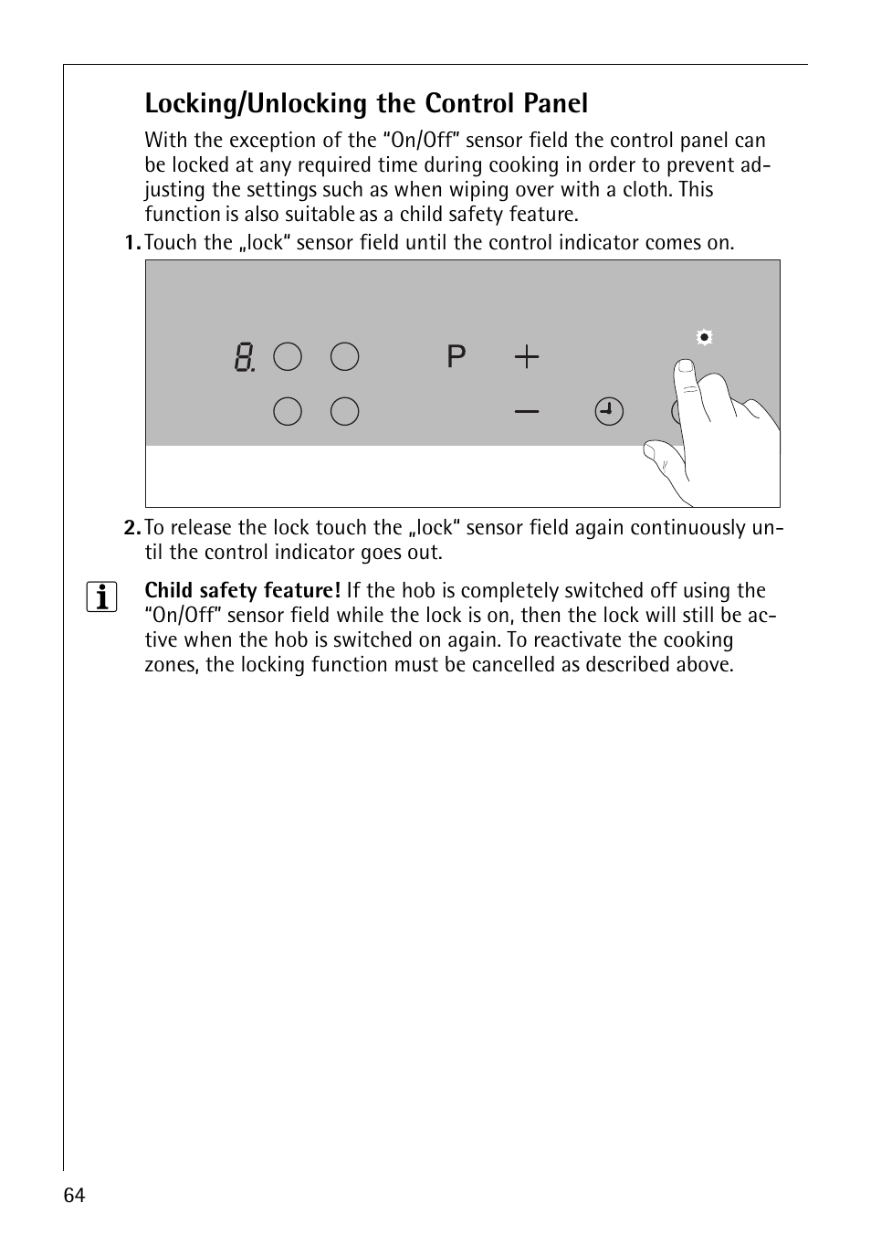 Locking/unlocking the control panel | Electrolux C67600K User Manual | Page 24 / 46
