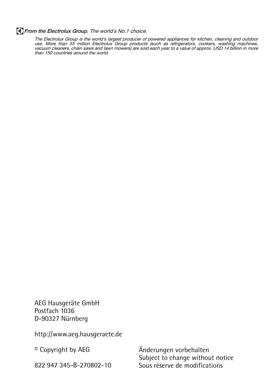 Electrolux C67600K User Manual | Page 46 / 46