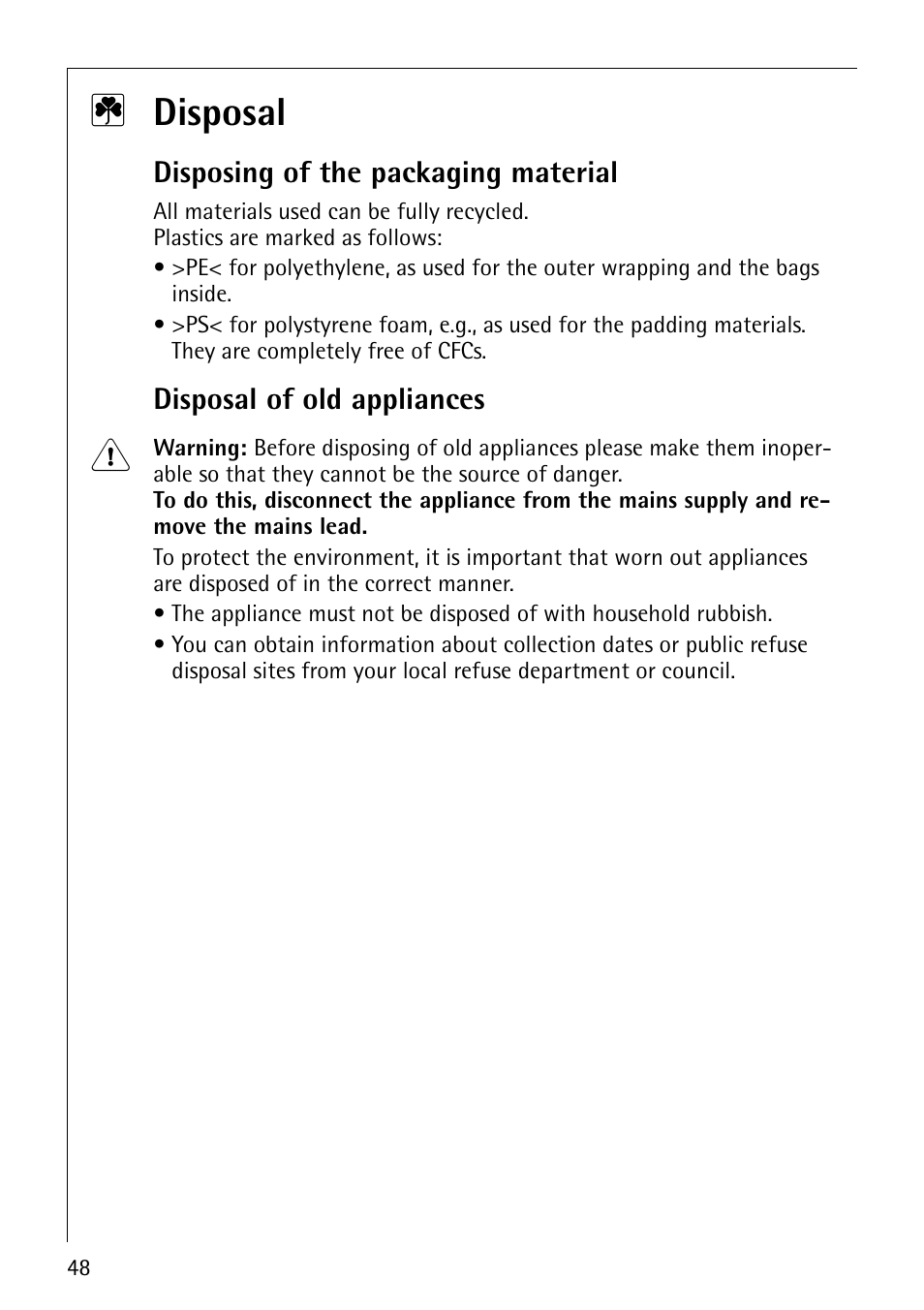 2 disposal | Electrolux C67600K User Manual | Page 8 / 46