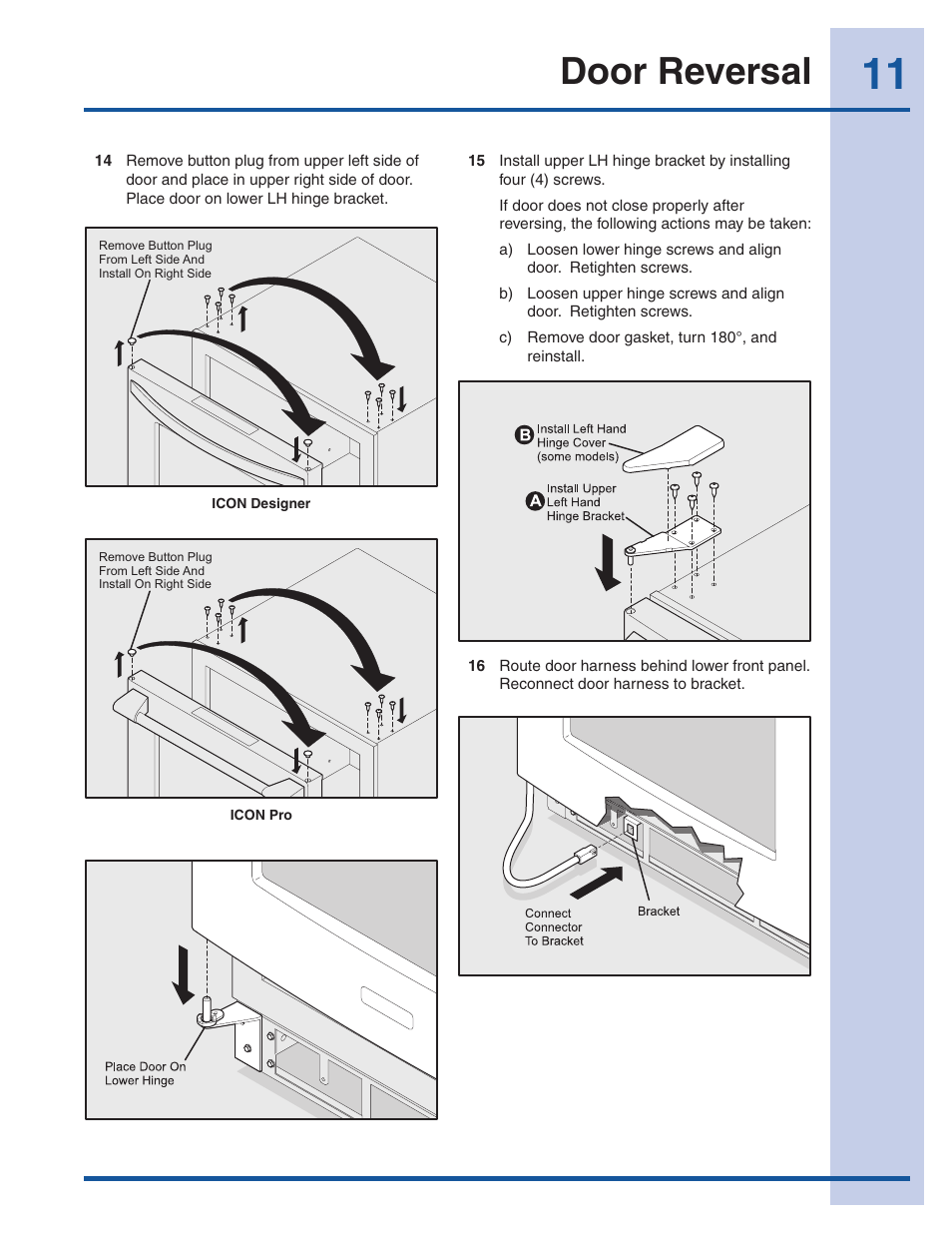 Door reversal | Electrolux 241957000 User Manual | Page 11 / 18