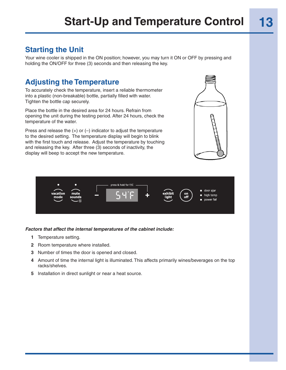 Start-up and temperature control | Electrolux 241957000 User Manual | Page 13 / 18