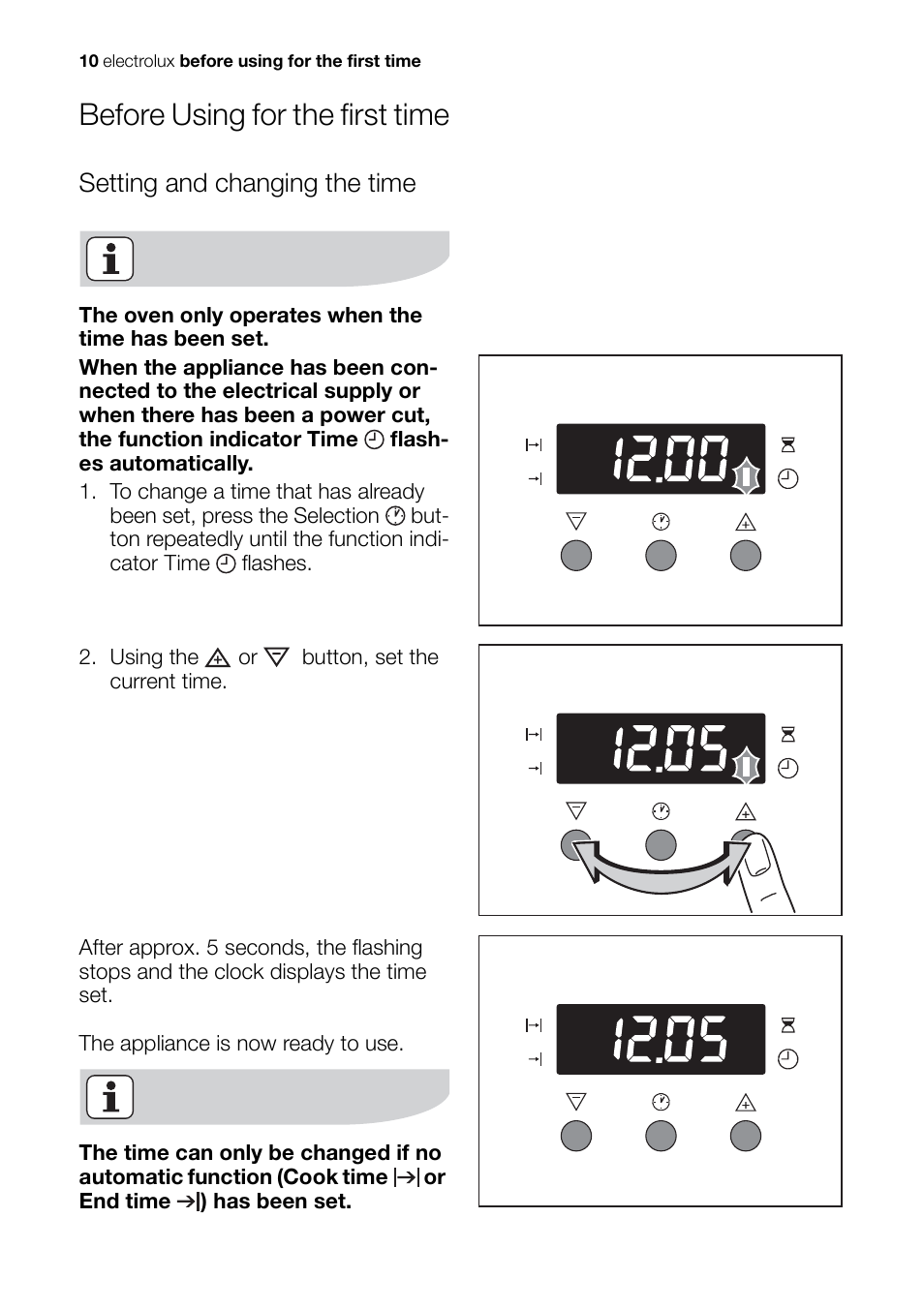 Before using for the first time, Setting and changing the time | Electrolux EH L4-4 User Manual | Page 10 / 60