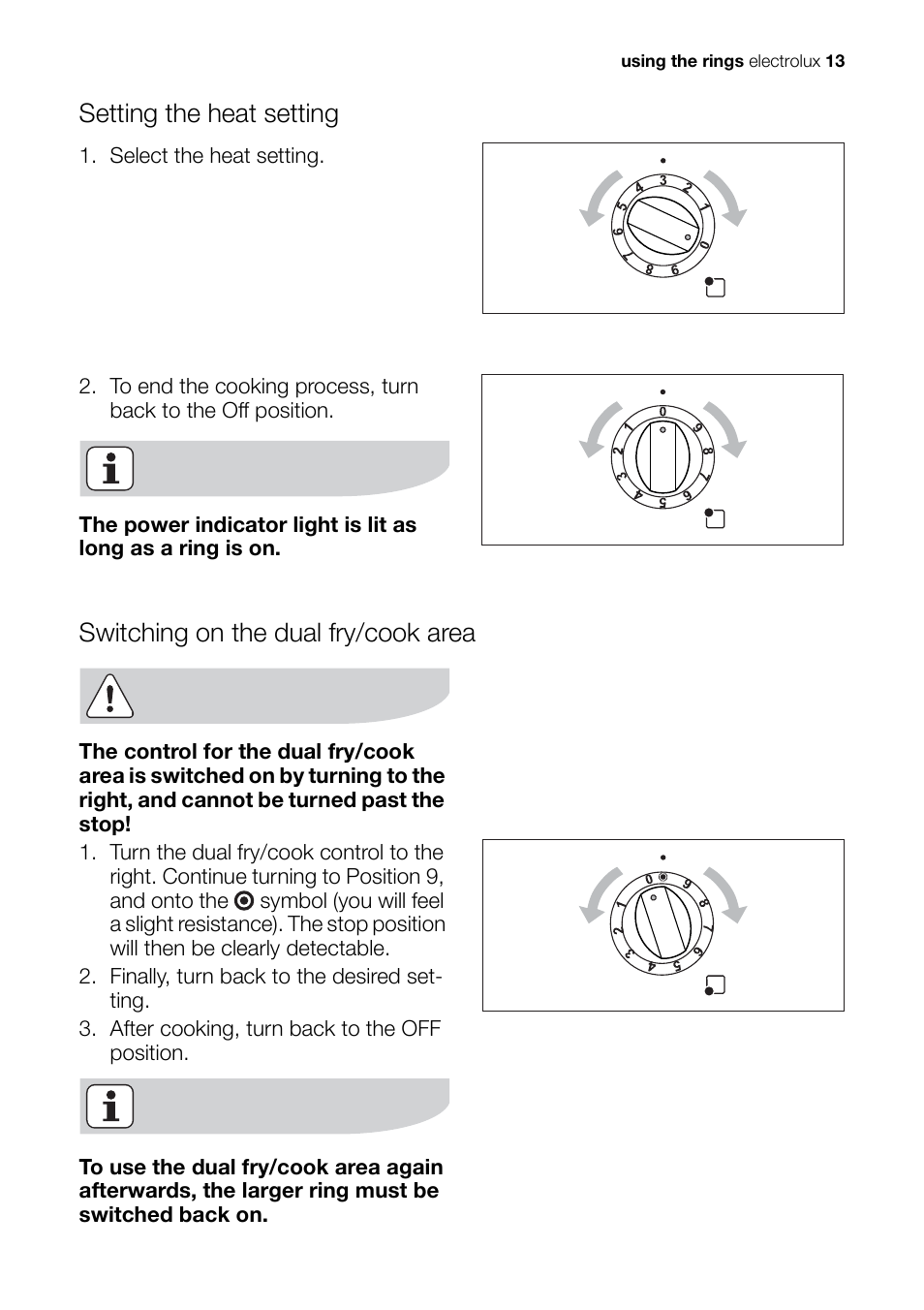 Setting the heat setting, Switching on the dual fry/cook area | Electrolux EH L4-4 User Manual | Page 13 / 60