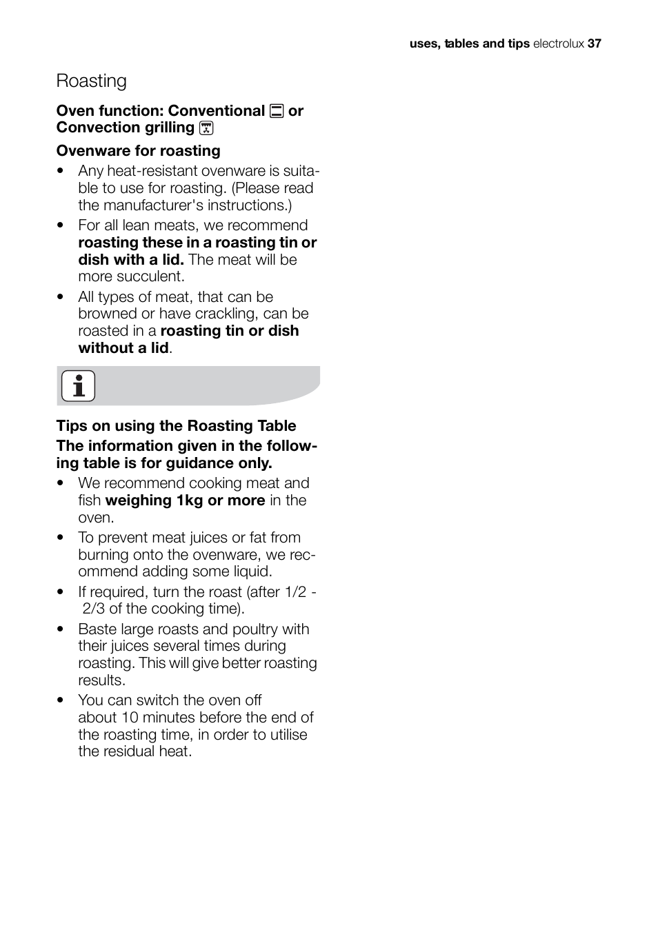 Roasting | Electrolux EH L4-4 User Manual | Page 37 / 60