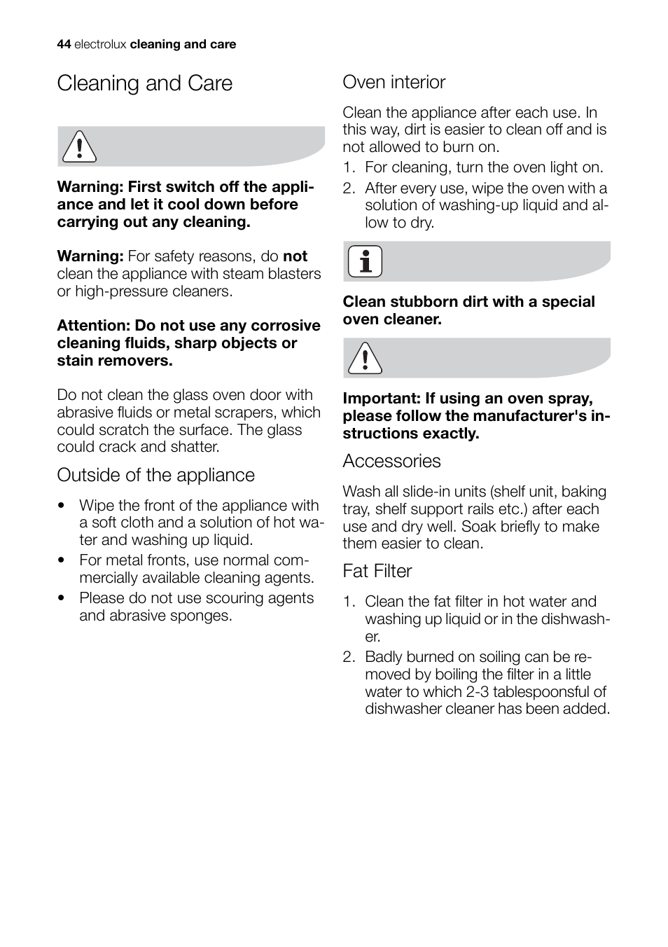 Cleaning and care | Electrolux EH L4-4 User Manual | Page 44 / 60