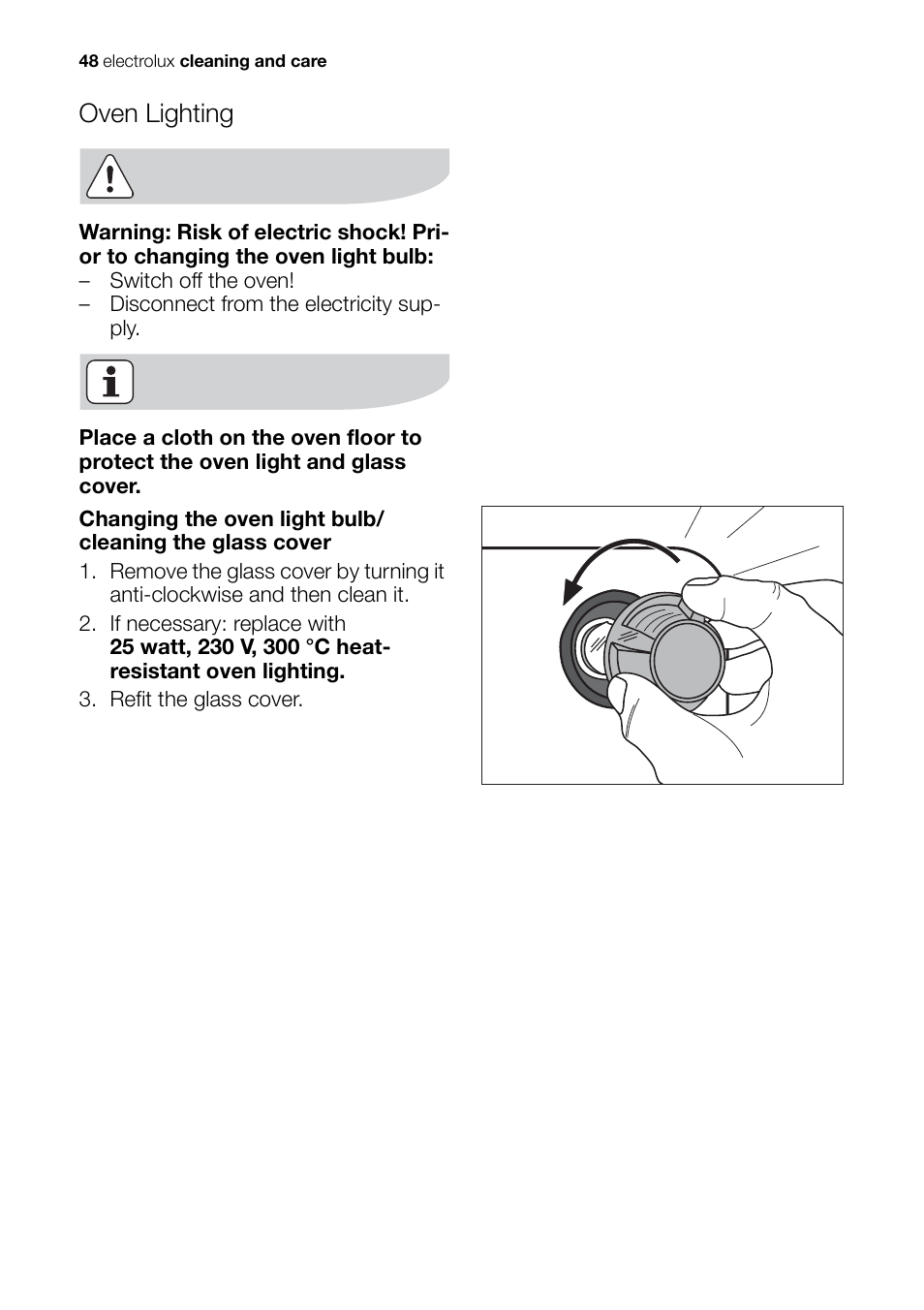 Oven lighting | Electrolux EH L4-4 User Manual | Page 48 / 60