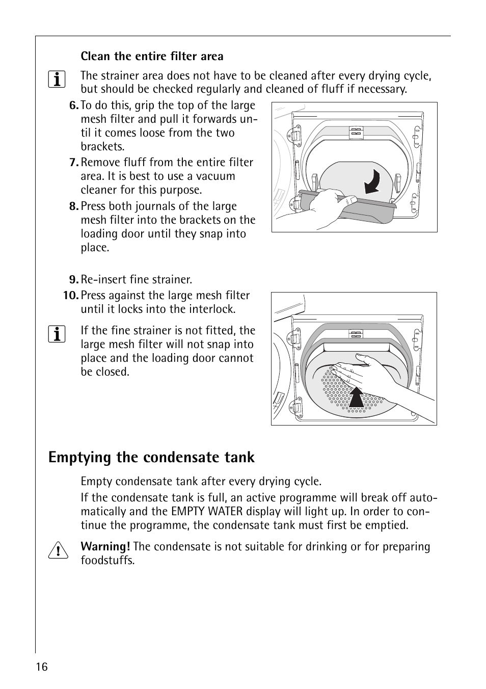 Emptying the condensate tank | Electrolux 55800 User Manual | Page 16 / 32