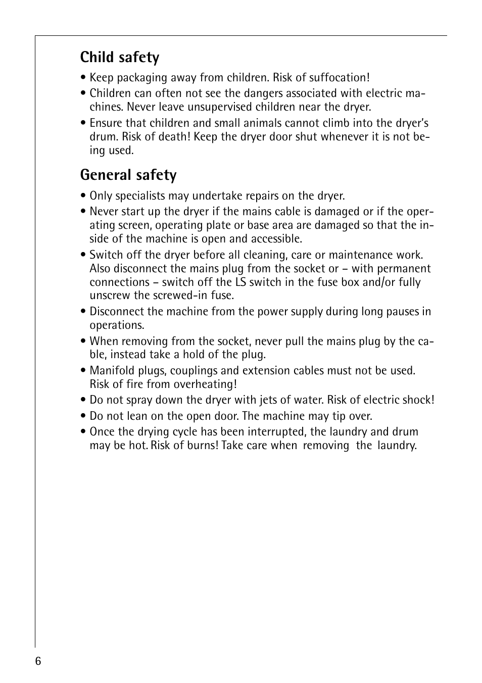 Child safety, General safety | Electrolux 55800 User Manual | Page 6 / 32