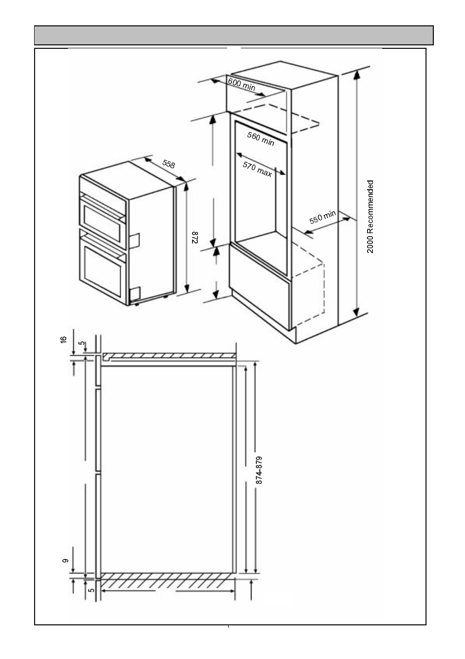 Recommended cabinet dimensions (in millimetres) | Electrolux U02108 EOD 982 User Manual | Page 8 / 36