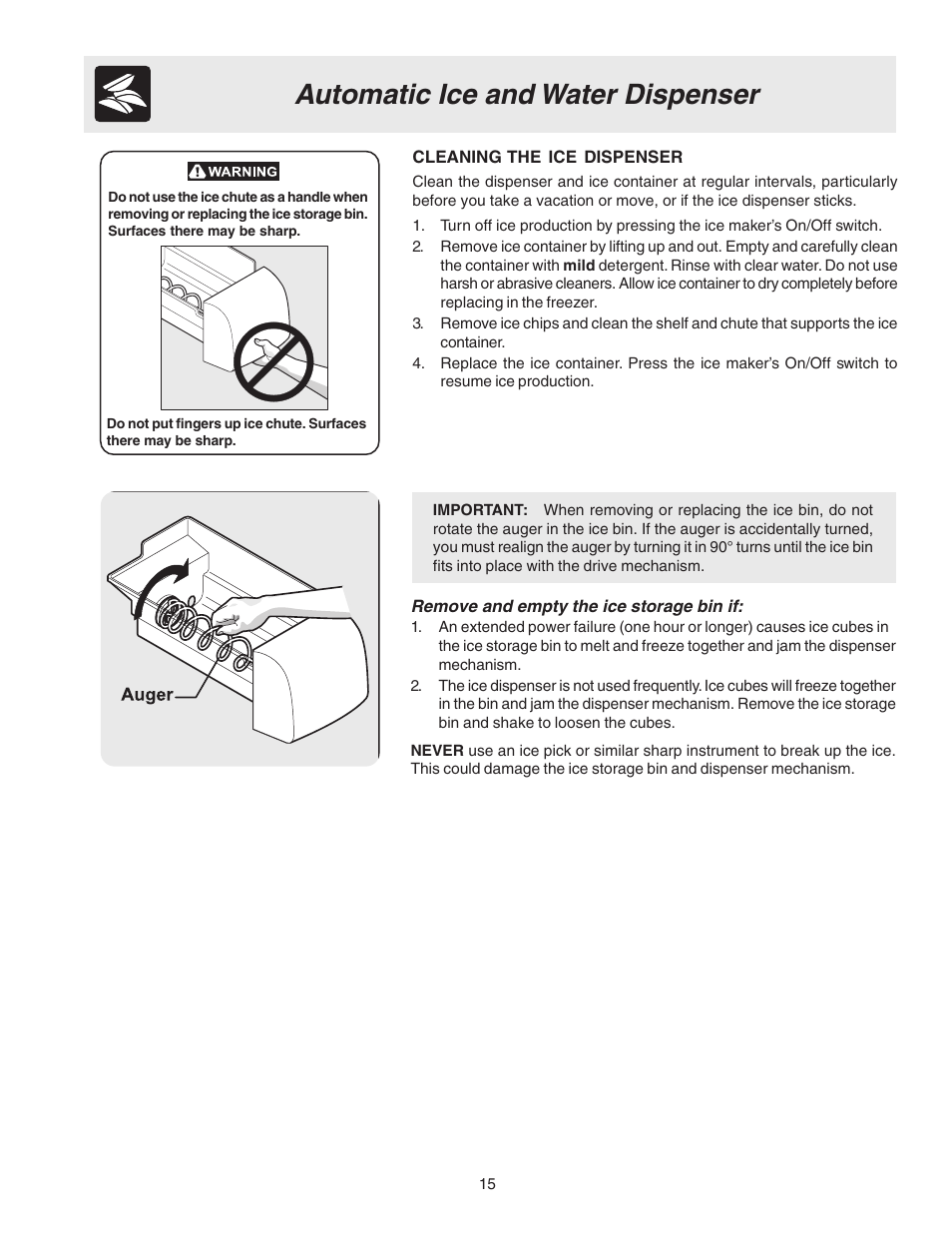 Automatic ice and water dispenser | Electrolux 241721800 User Manual | Page 15 / 25