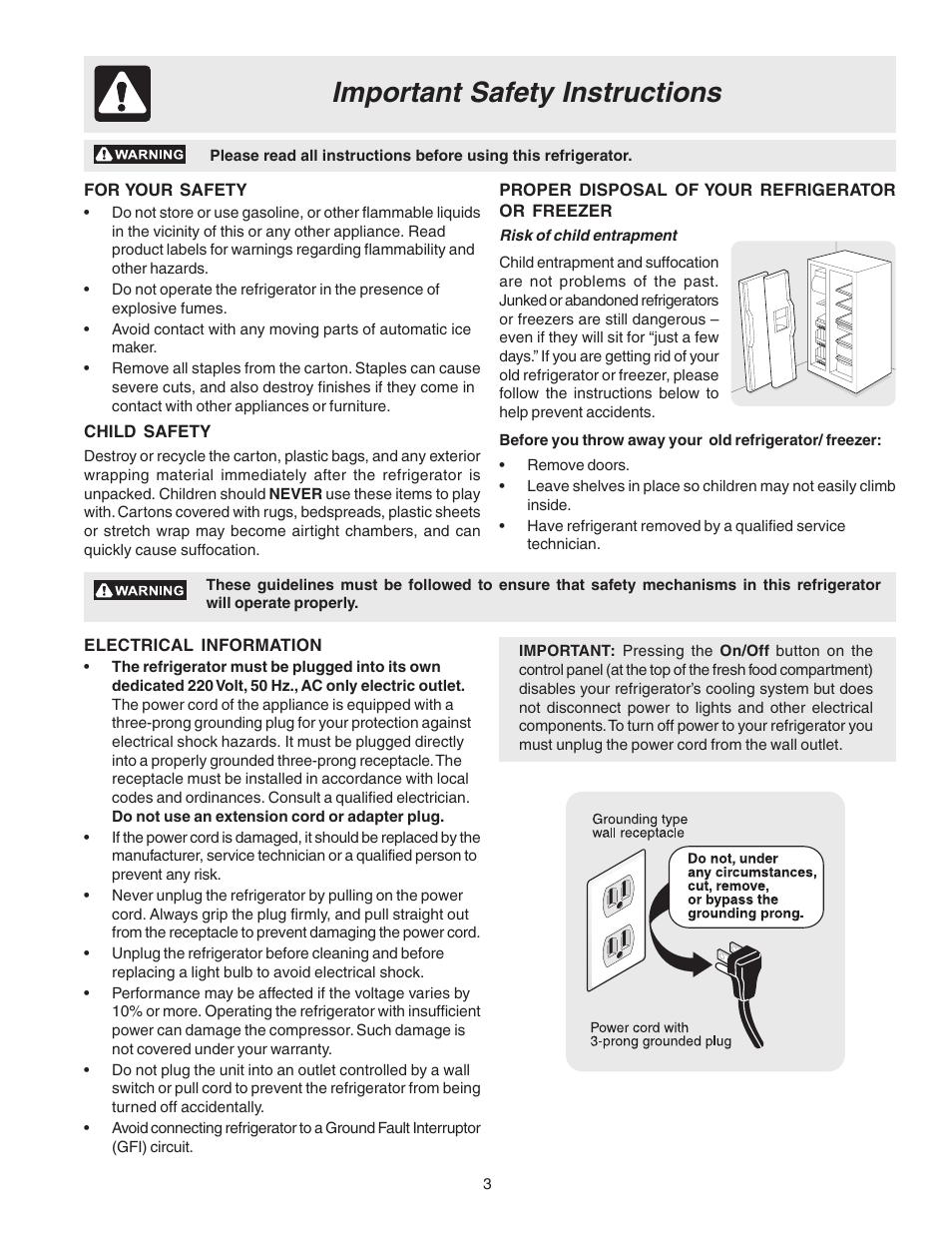 Important safety instructions | Electrolux 241721800 User Manual | Page 3 / 25